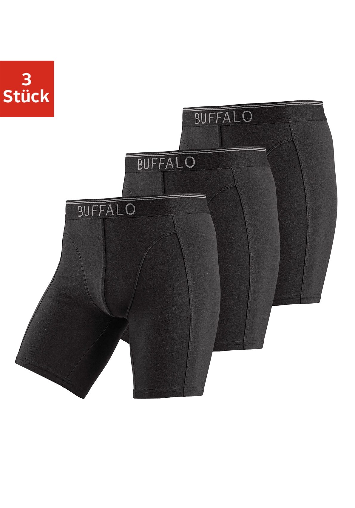 Buffalo Langer Boxer "Boxershorts für Herren" Packung, 3 Stk. mit langem Bein, ideal auch für Sport und Trekking