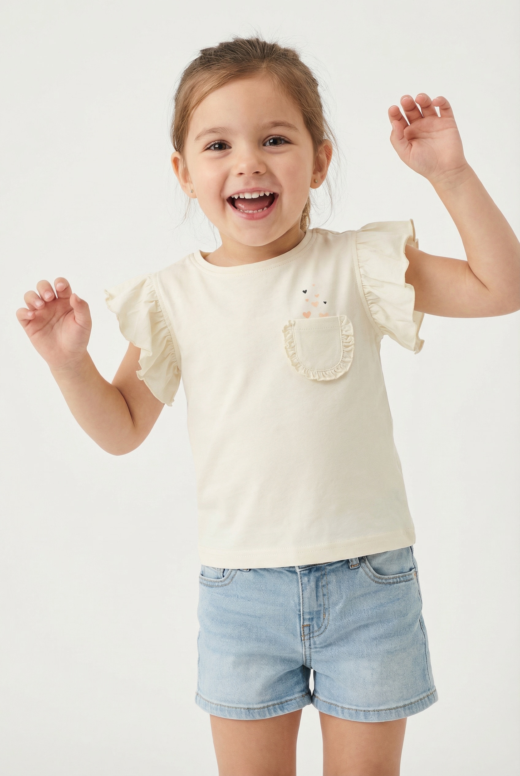 BLUE SEVEN Mädchen T-Shirt, beige, Gr. 116, bedruckt, unifarben, Single Jersey, Obermaterial: 100% Baumwolle, Shirts