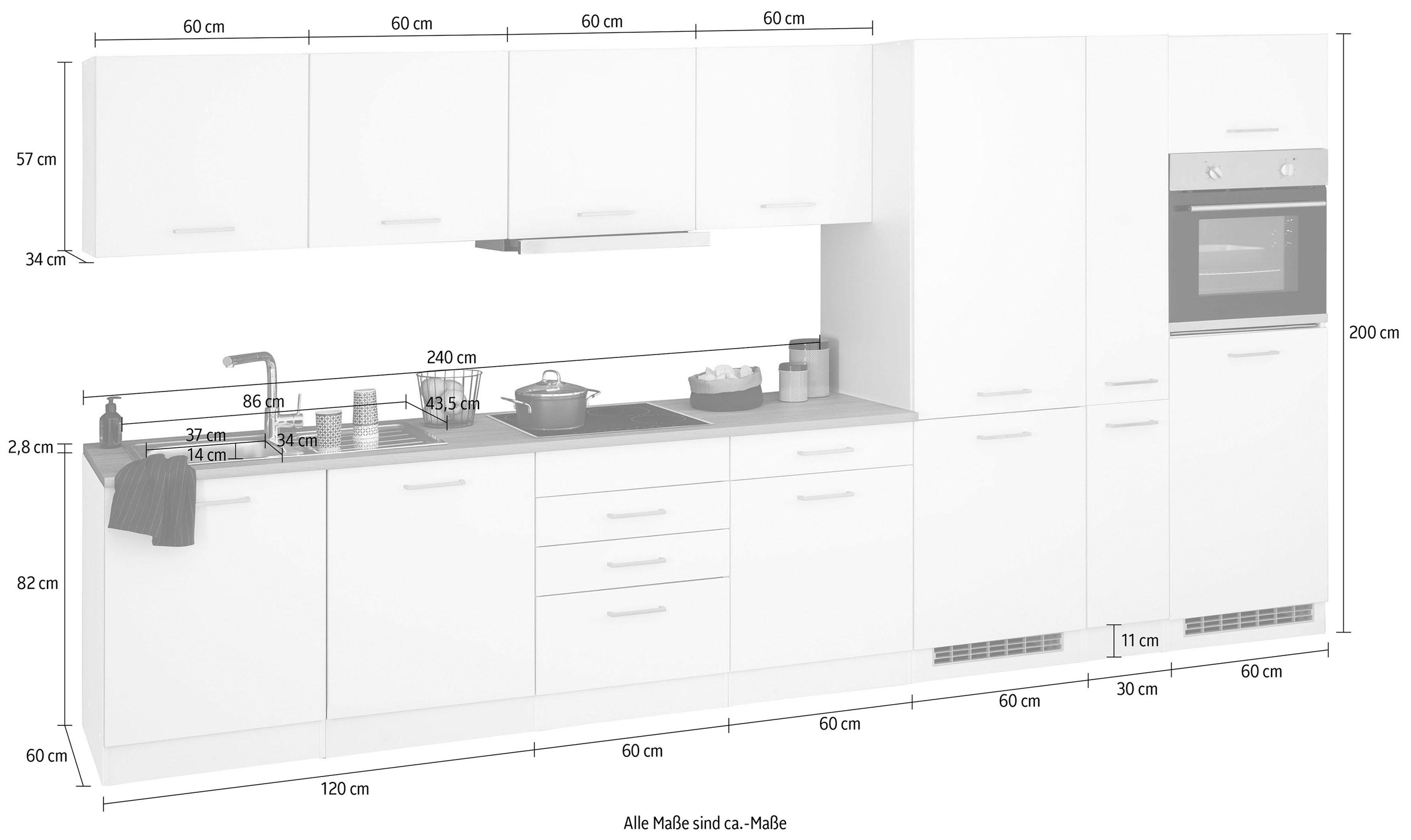 HELD MÖBEL Küchenzeile »Visby«, mit E-Geräten, Breite 390 cm inkl. Kühl/Gefrierkombination