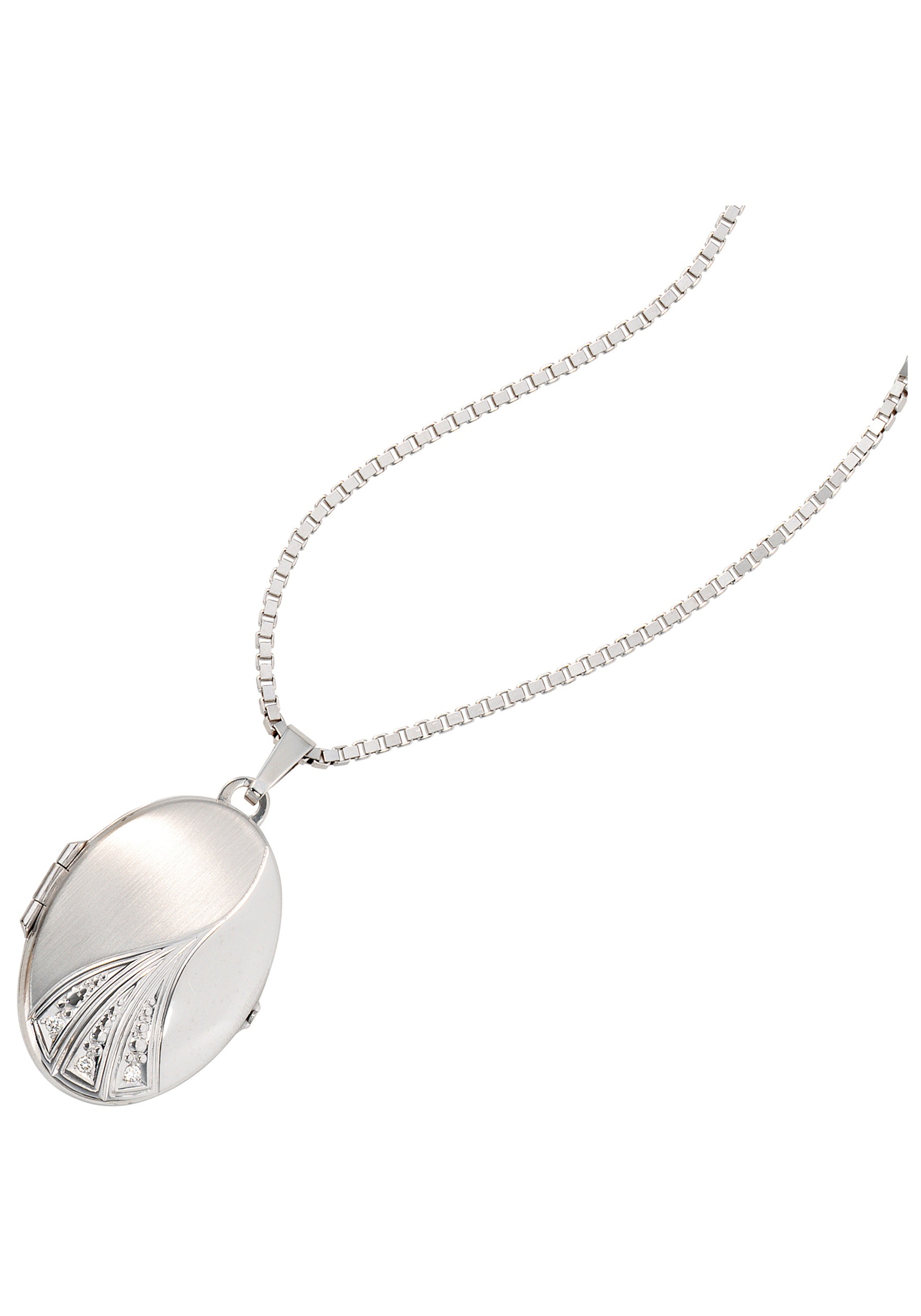 JOBO Medallionanhänger »Anhänger Medaillon oval 30 mm« ()  585 Weißgold mit 3 Diamanten für 2 Fotos