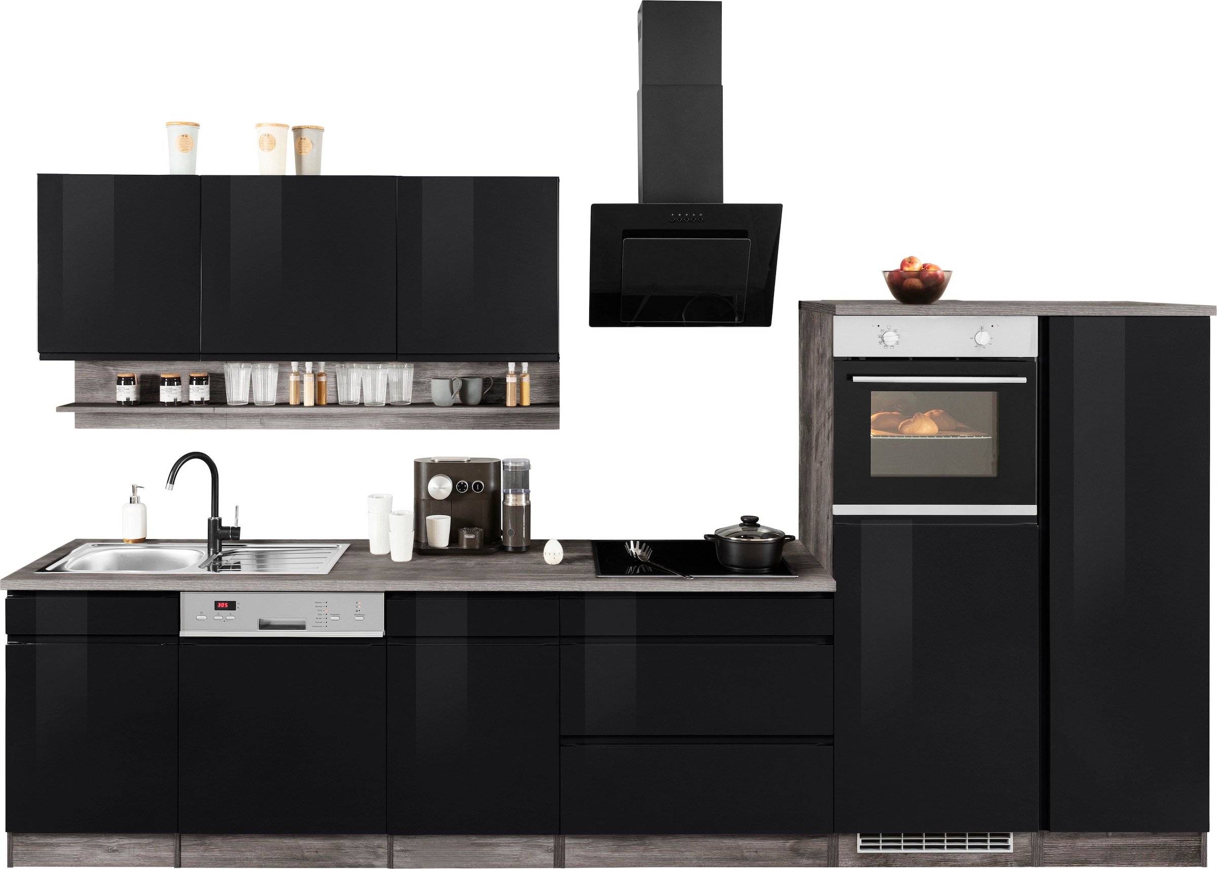 HELD MÖBEL Küchenzeile "Virginia", Breite 350 cm, mit Glaskeramik-oder Indu günstig online kaufen