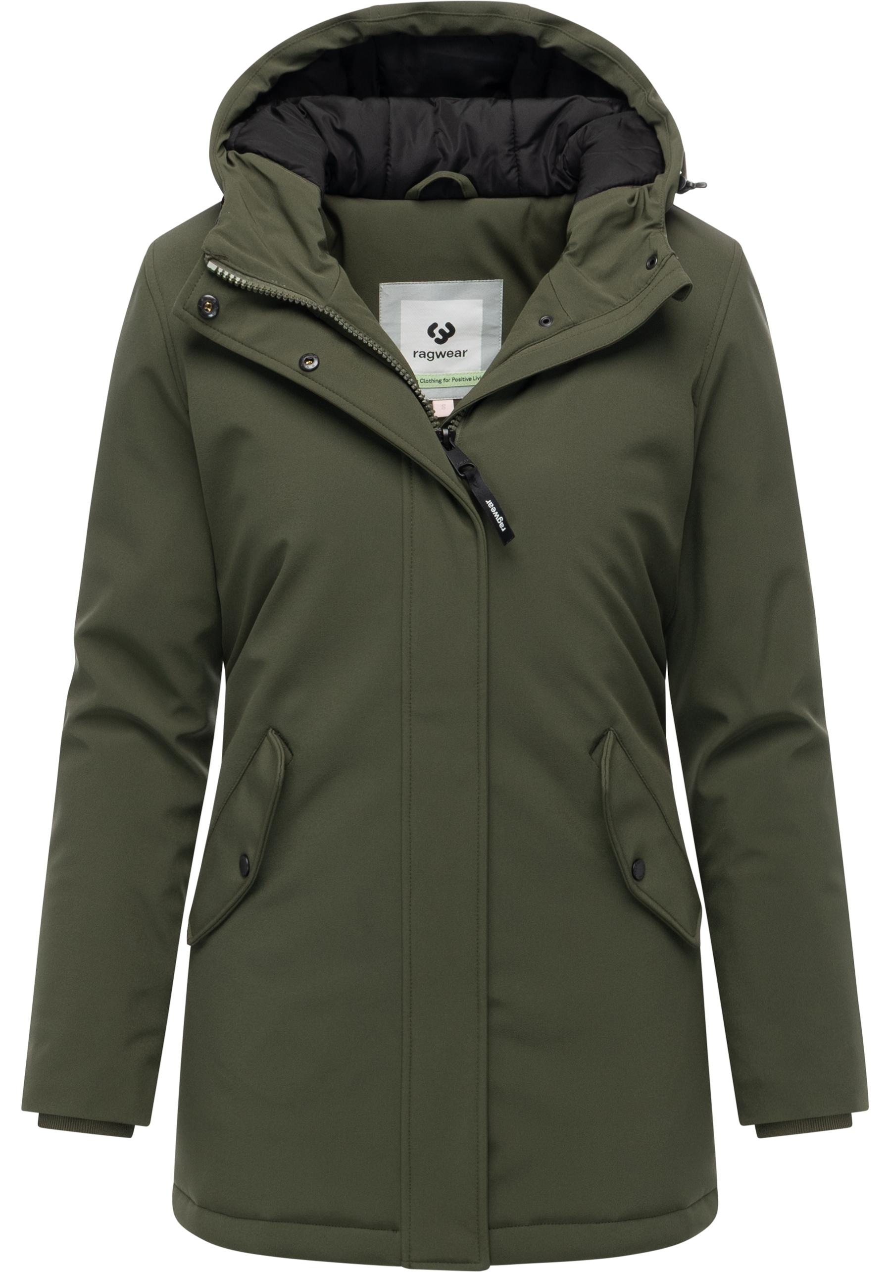 Softshellmantel RAGWEAR "Navanuti", Damen, Gr. L (40), olivgrün, Obermaterial: 96% Polyester, 4% Elasthan; Innenfutter: 100% Polyester; Wattierung: 100% Polyester, tailliert Po-bedeckend, hoch geschlossener Ausschnitt, Ärmel ohne Ärmelschlitz Rippbündchen