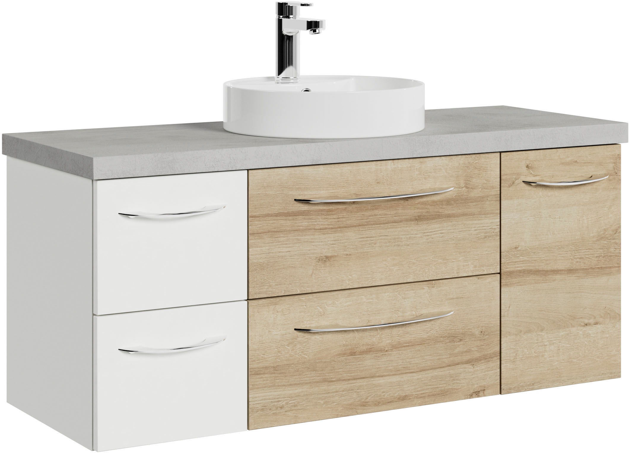 Saphir Waschtisch »Serie 4035 Keramik-Aufsatzbecken mit Unterschrank, 118 cm breit«, Waschplatz, 4 Schubladen, 1 Tür, inkl. Türdämpfer, Griff Chrom Glanz