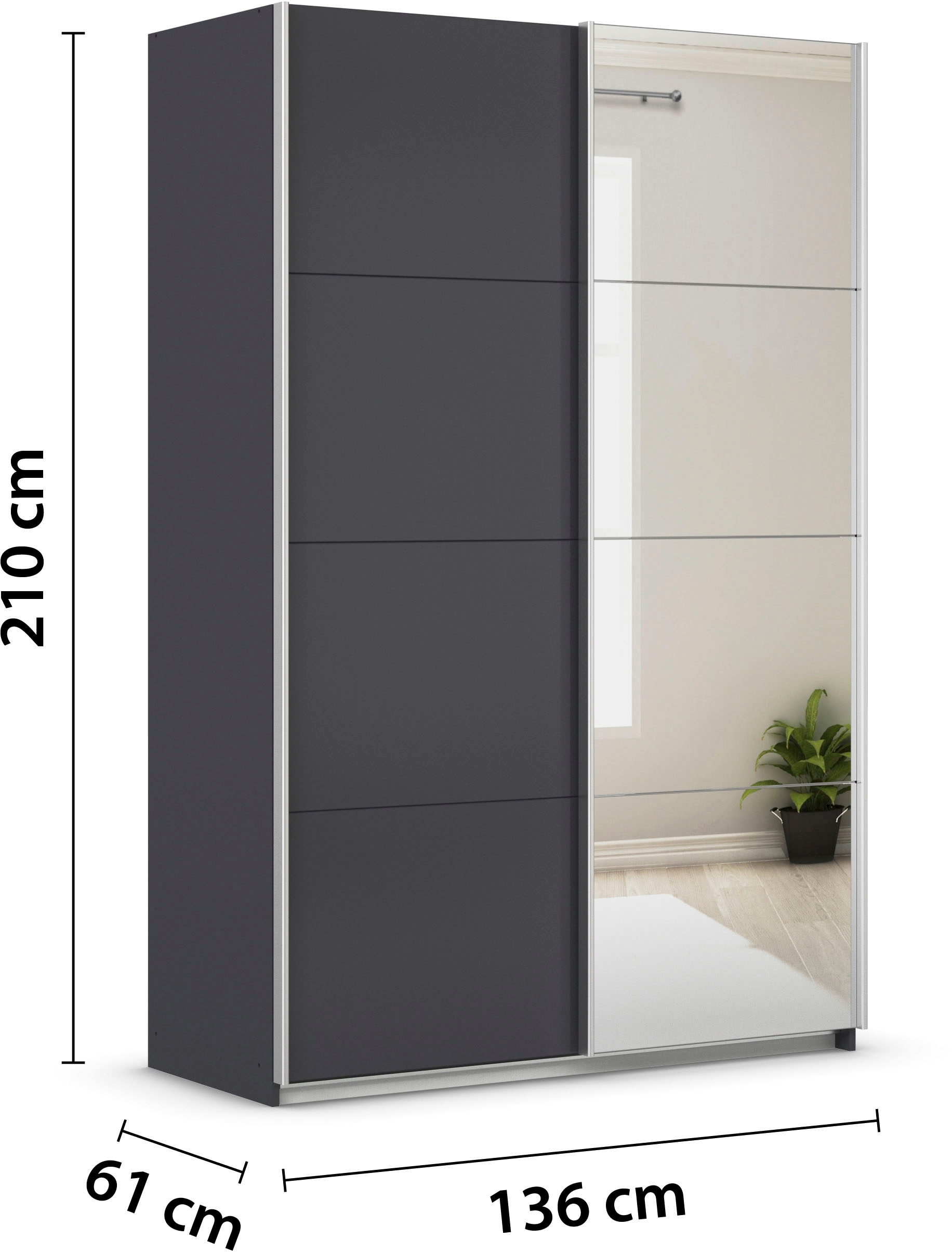 INOSIGN BY RAUCH Schwebetürenschrank »Kleiderschrank Schrank Garderobe Schlafzimmerschrank THANOS«, (in 3 verschiedenen Ausstattungen BASIC/CLASSIC/PREMIUM), Optional mit Spiegel, Metall-Griffleisten alufarben MADE IN GERMANY