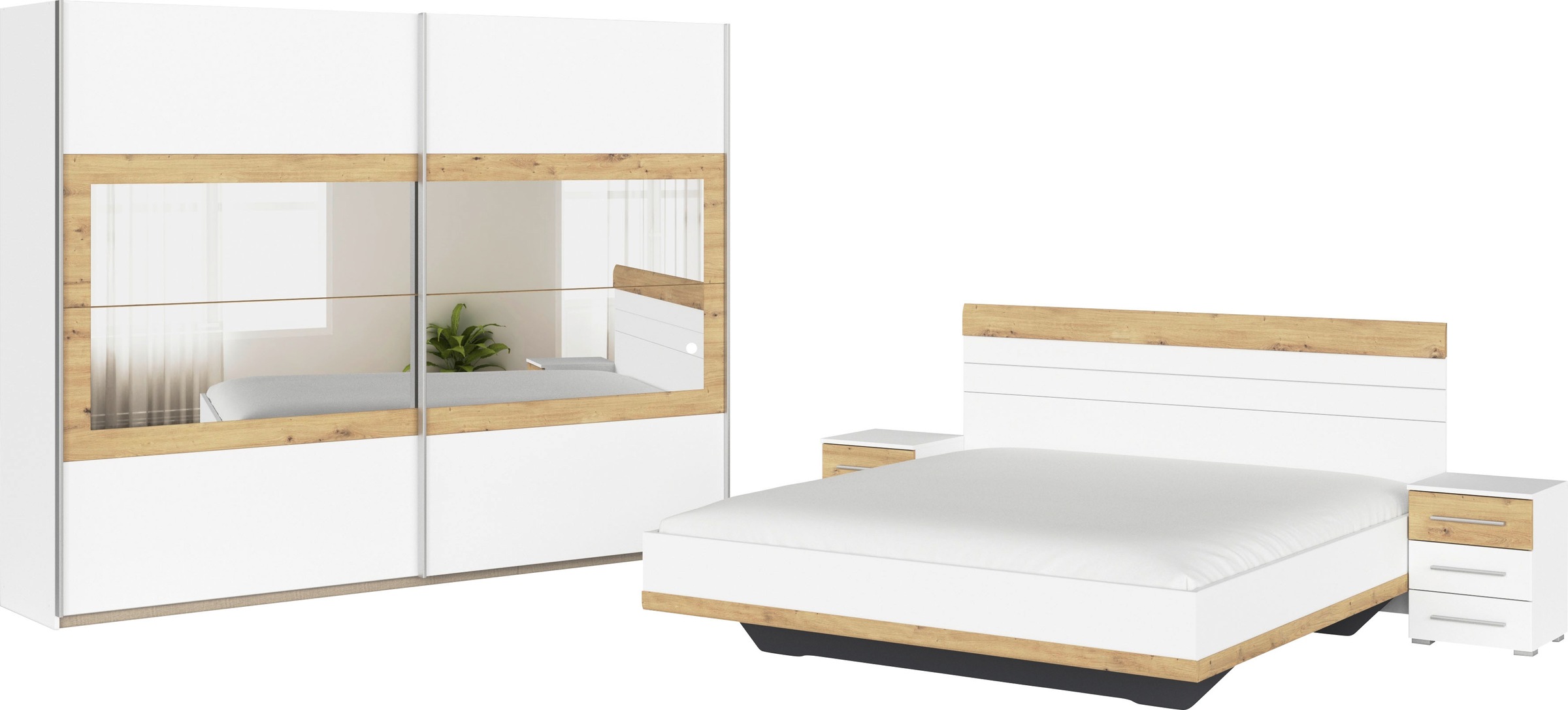 rauch Schlafzimmer-Set "Tarragona", (Set, 4 tlg.), Schrank in 3 Breiten, Bett in 2 Breiten, 2 Nachttische MADE IN GERMAN