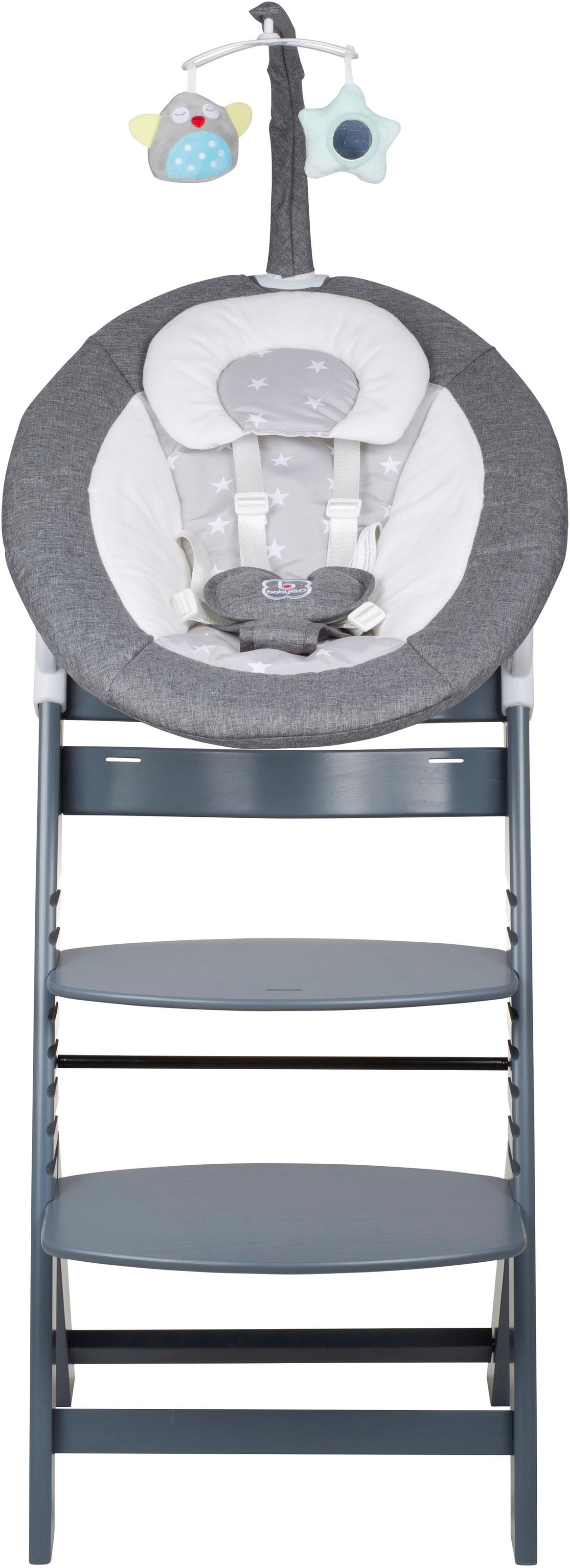 BabyGo Hochstuhl »Family Homey Set, grau/hellgrau«, mit elektrischer Babywippe inkl. Spielbogen
