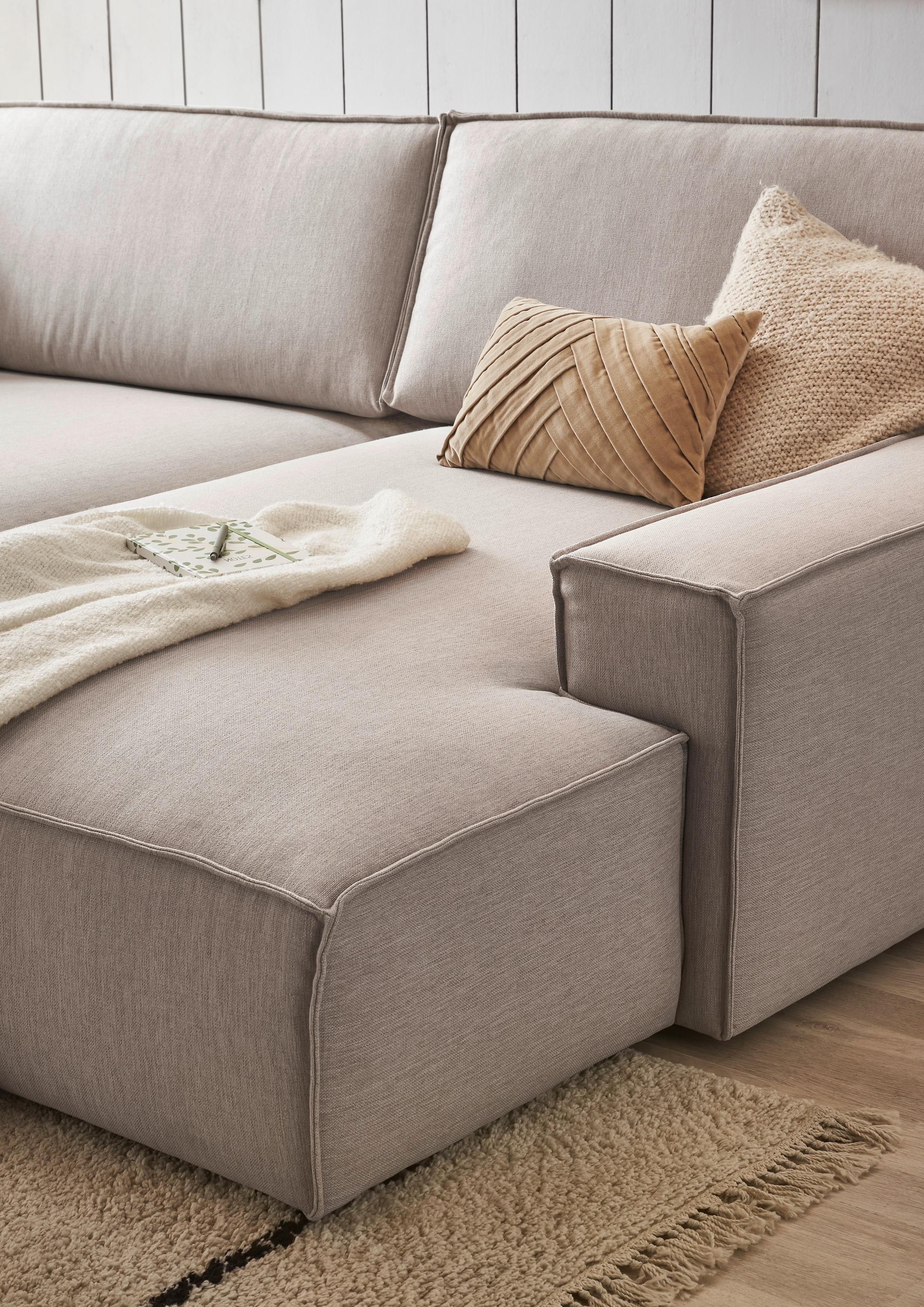 Home affaire Ecksofa »NEU: SHERWOODL XXL 284, Big-Sofa L-Form, tiefe Sitzfläche 95 cm, Cord,«, Leinenoptik, Recamiere rechts/links, auch als Schlafsofa stellbar