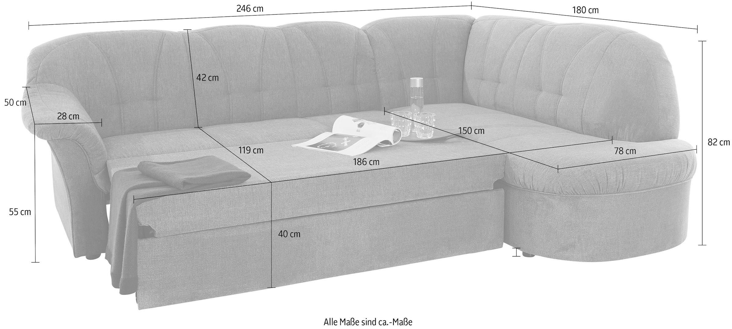 DOMO collection Ecksofa »Pegnitz, elegante Rückensteppung, zeitlose Formensprache, L-Form«, wahlweise mit Bettfunktion