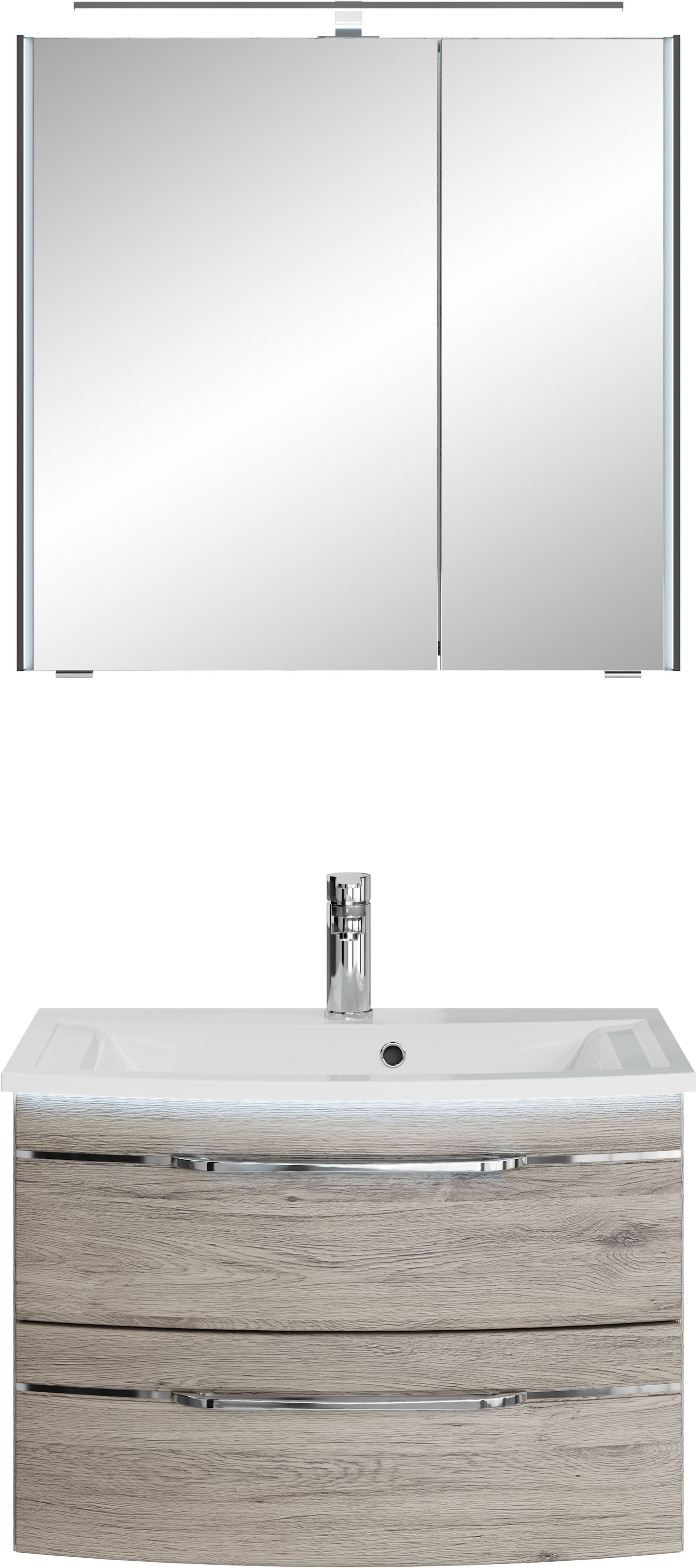 Saphir Badmöbel-Set »Serie 7045 2-teilig Mineralmarmor-Waschtisch mit LED-Spiegelschrank«, (Set, 2 St.), Badezimmer-Set 73,2 cm breit, inkl. Türdämpfer, 2 Türen, 2 Schubladen