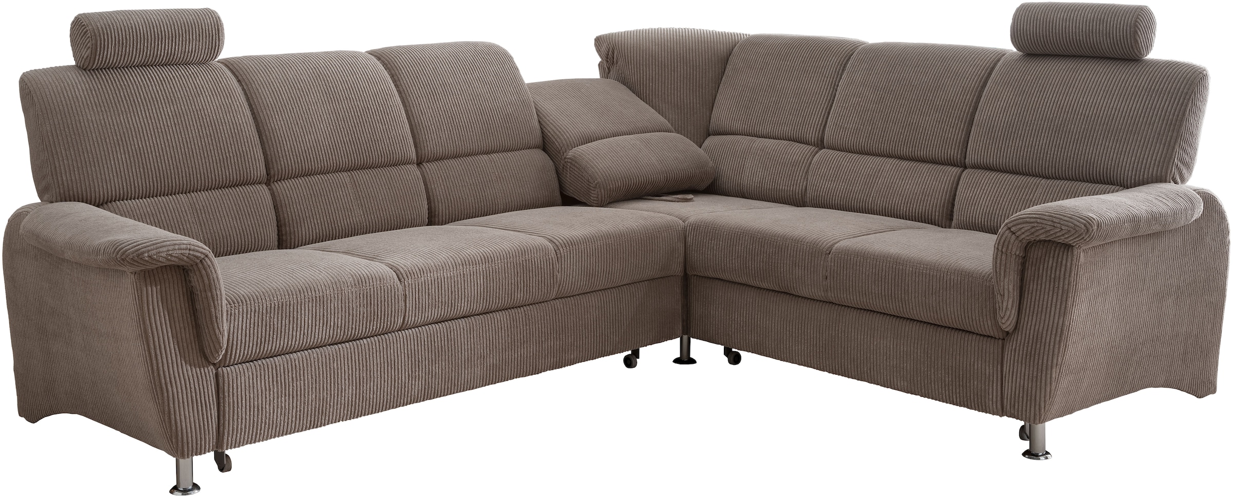Home affaire Ecksofa »Pisa L-Form, mit Schlaffunktion, Stauraum, 2x höhenverstellbare«, Kopfstützen und Relaxfunktion im Eckelement