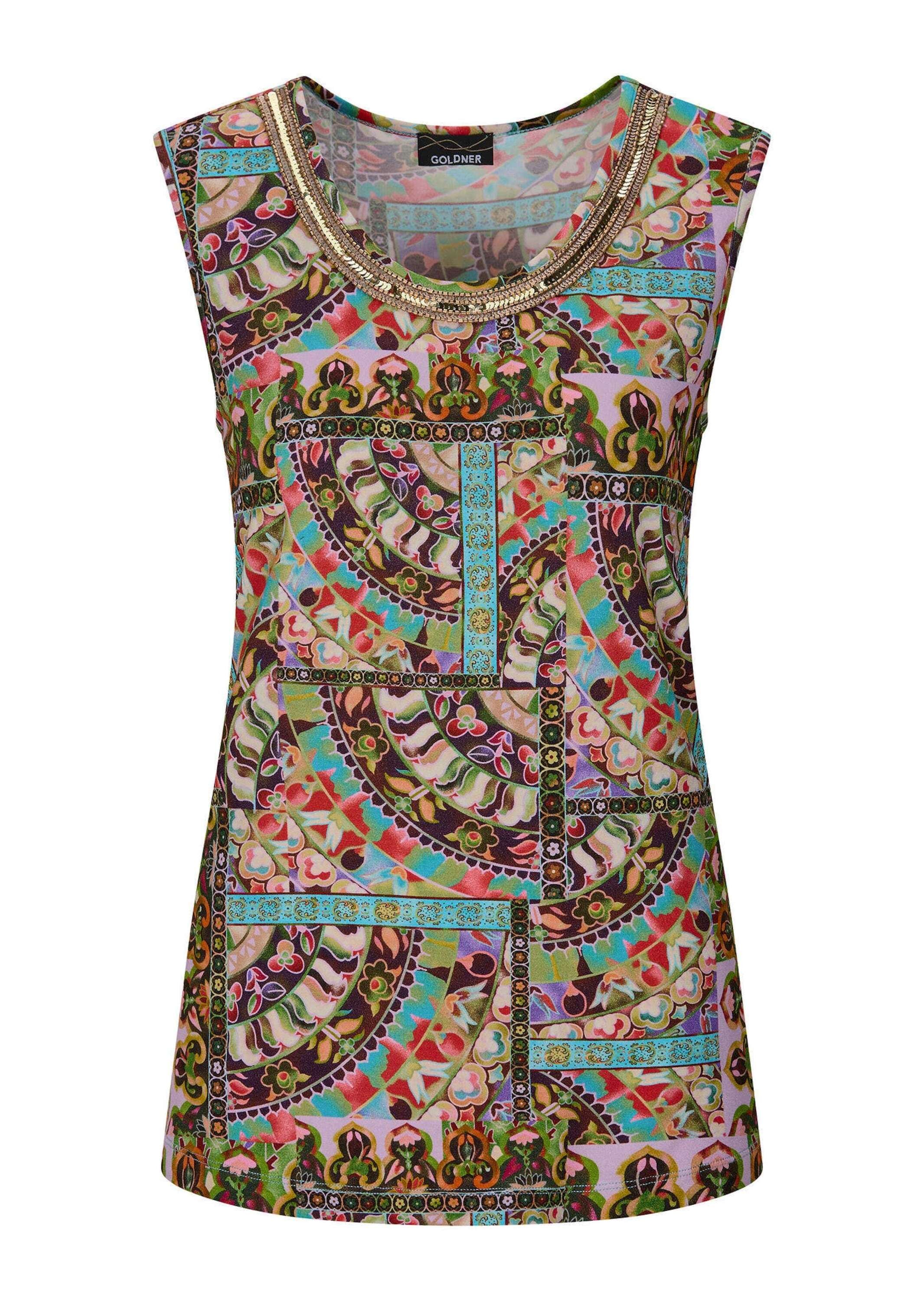 GOLDNER Trägertop "Kurzgröße Viskoseshirt mit Muster-Mix" aufwendige Paille günstig online kaufen