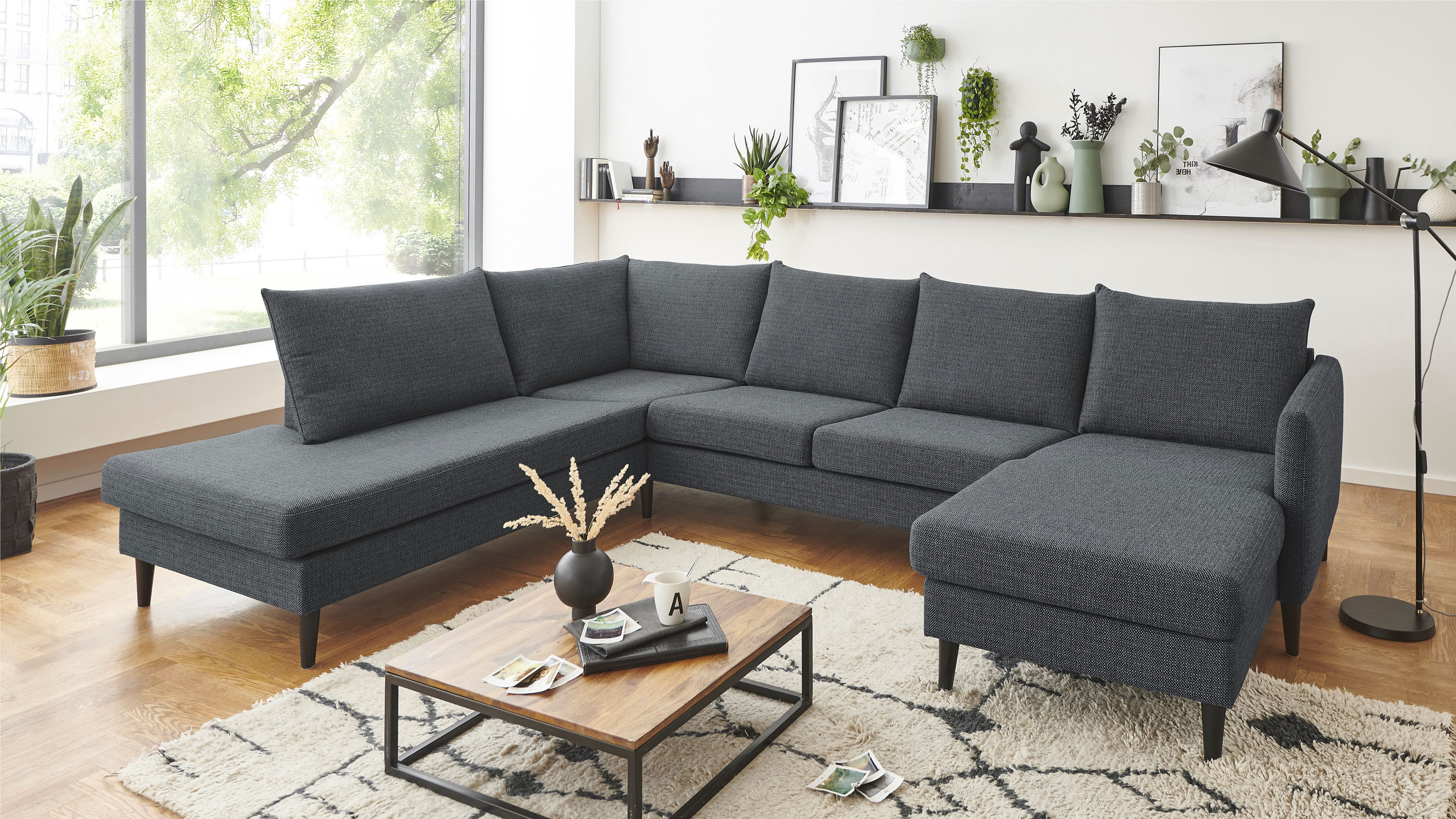OTTO home Wohnlandschaft "Rekvik U-Form" mit Wellenunterfederung, mit Massivholzfüßen