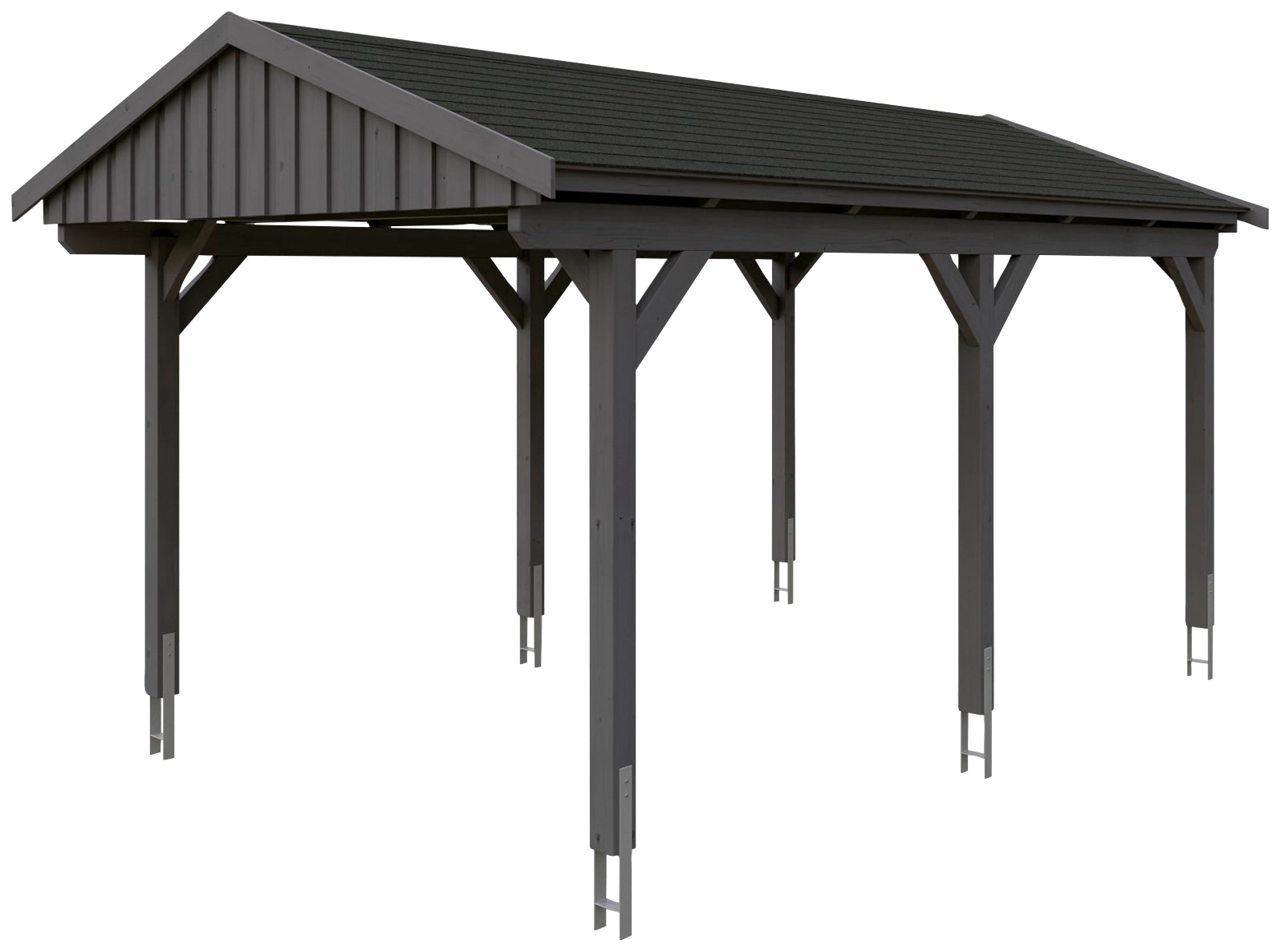 Skanholz Einzelcarport »Fichtelberg«, Leimholz-Nordisches Fichtenholz, dunkelgrau, mit schwarzen Schindeln