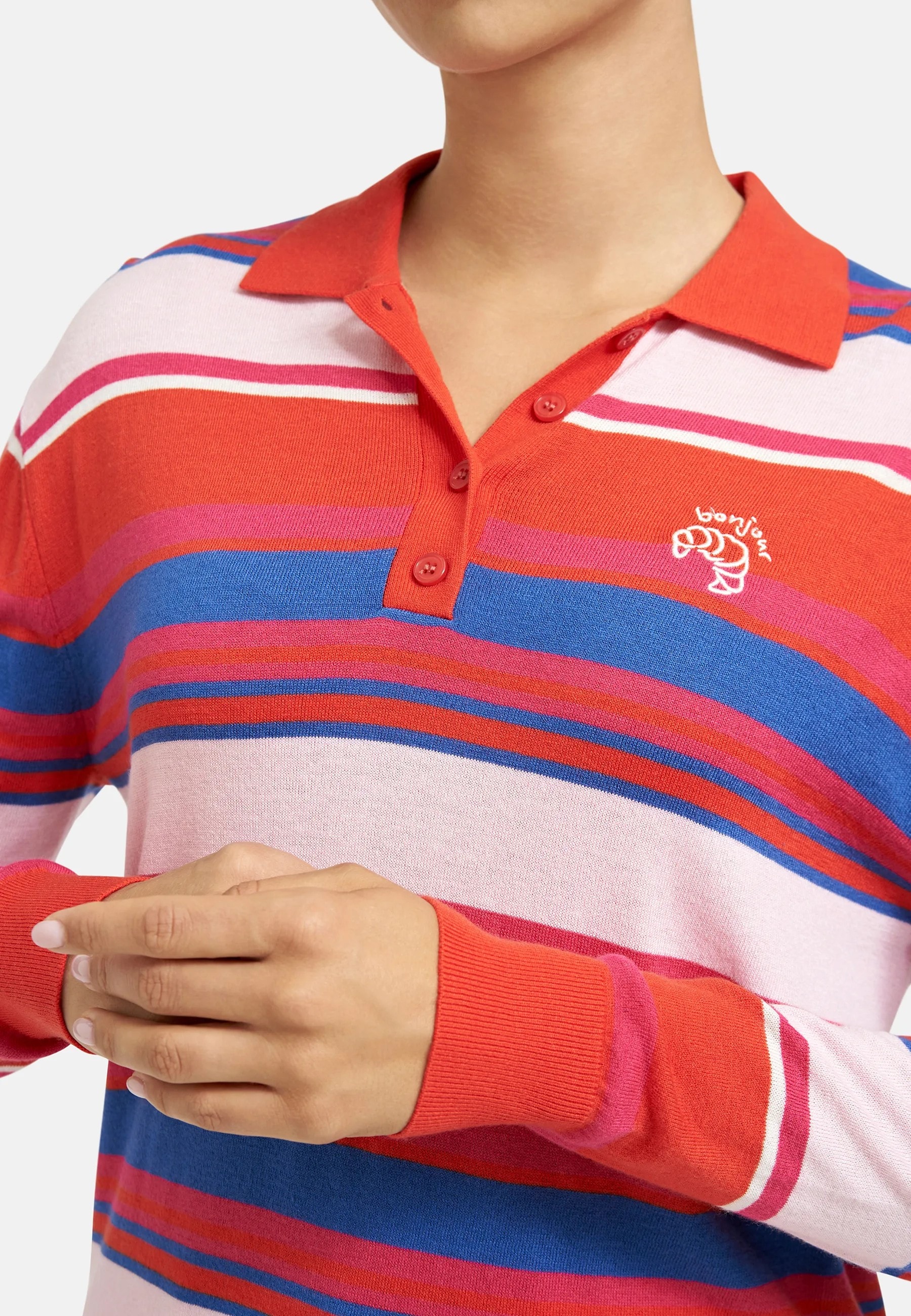 Smith & Soul Polokragenpullover mit Stickerei, Streifen-Design