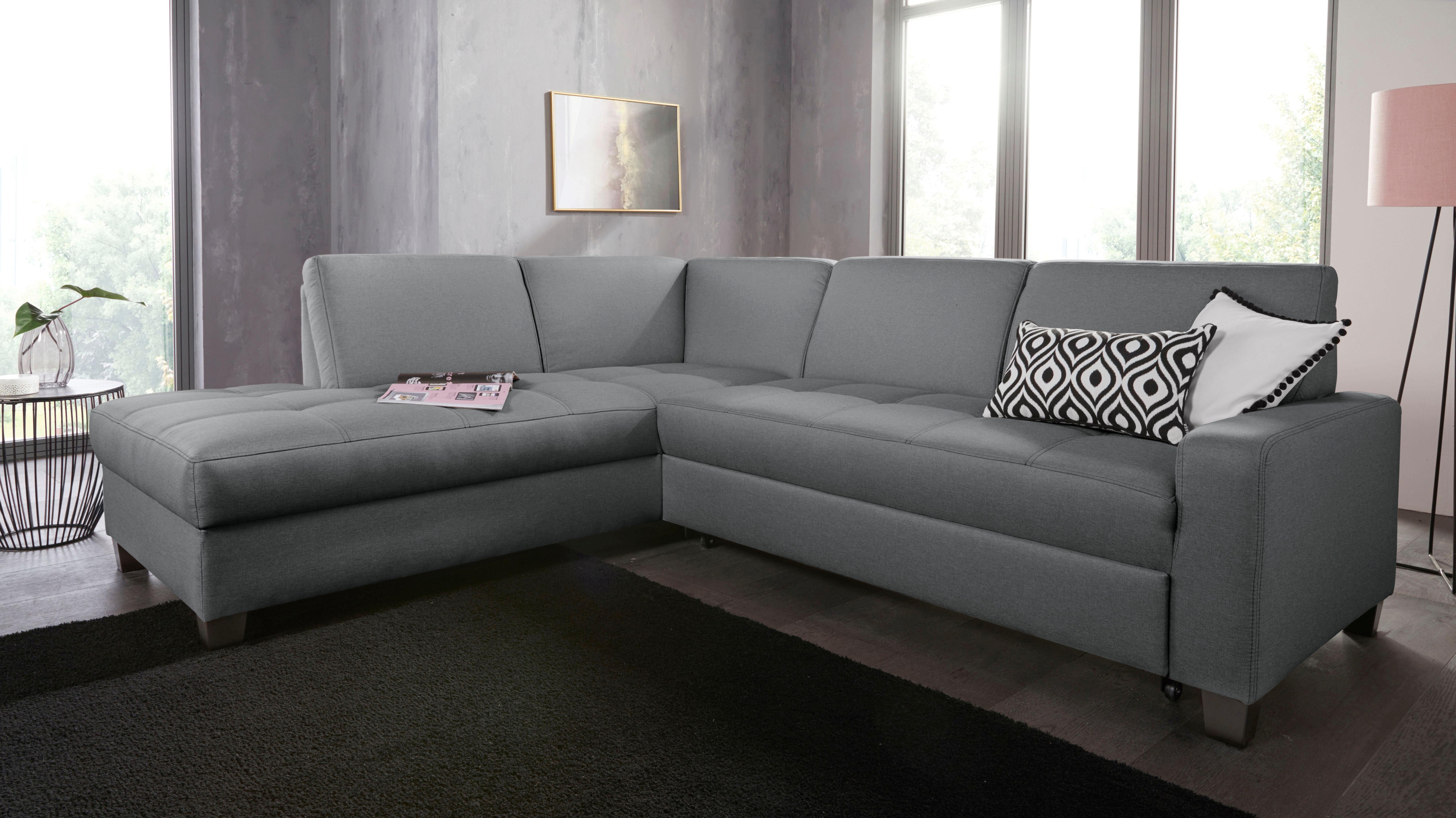 DOMO collection Ecksofa "Florentina zeitlos und elegant, Sitznähte als Designelement, L-Form" wahlweise mit Bettfunktion, mit Kontrastnaht, Komfortsitzhöhe 47cm