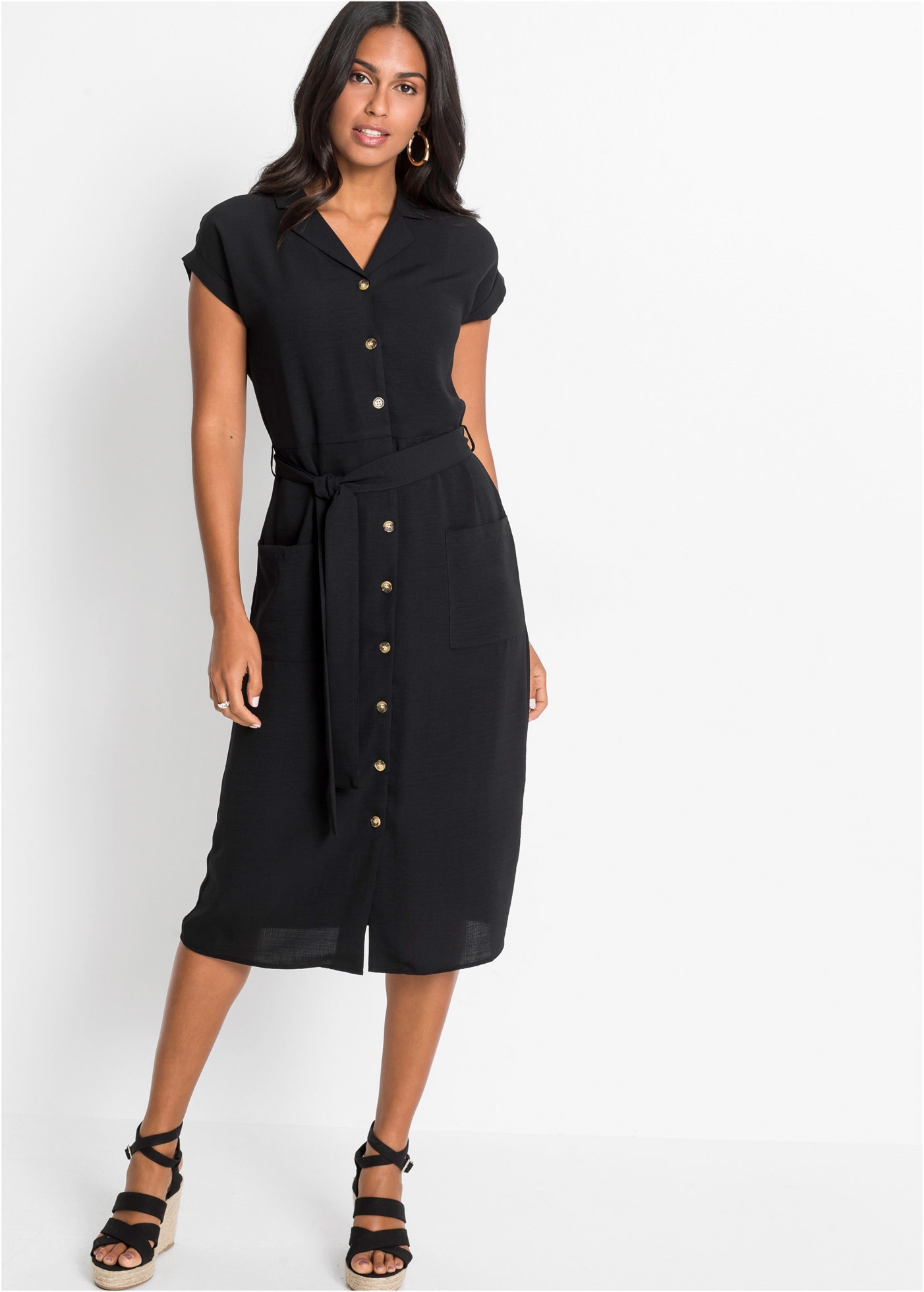 bonprix Blusenkleid eleganter Stil, mit kurzem Arm, mit Reverskragen