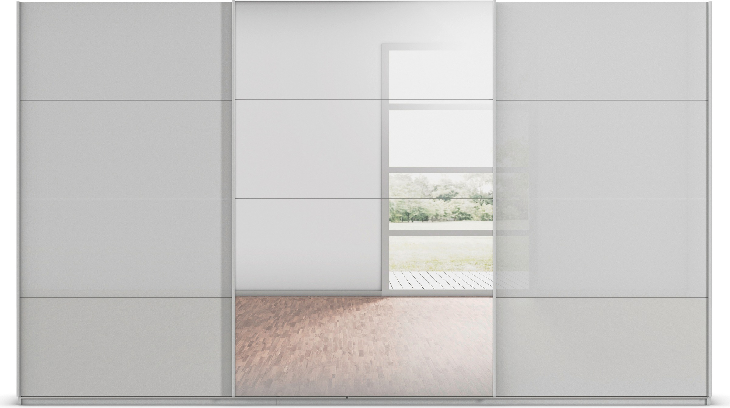rauch Schwebetürenschrank »Kleiderschrank Kleiderschränke Schrank Garderobe AGORDO mit Glasfront«, durchdachte Innenausstattung, in 4 Breiten und 2 Höhen MADE IN GERMANY