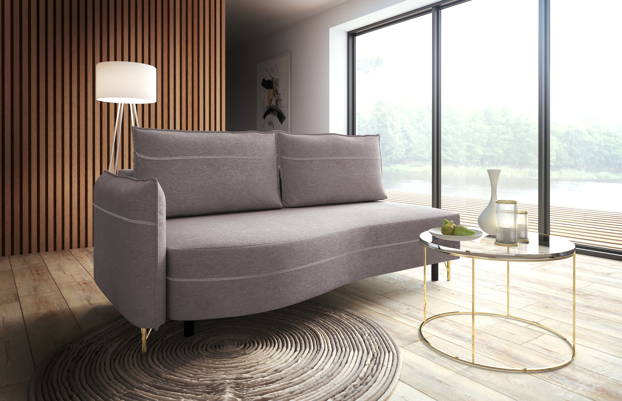 exxpo - sofa fashion Loungesofa "Ortis mit toller Kontrastnaht, Solitärmöbel, bequem, schmale Armlehne" Schlafsofa mit Bettfunktion und Bettkasten, komfortabler Federkern
