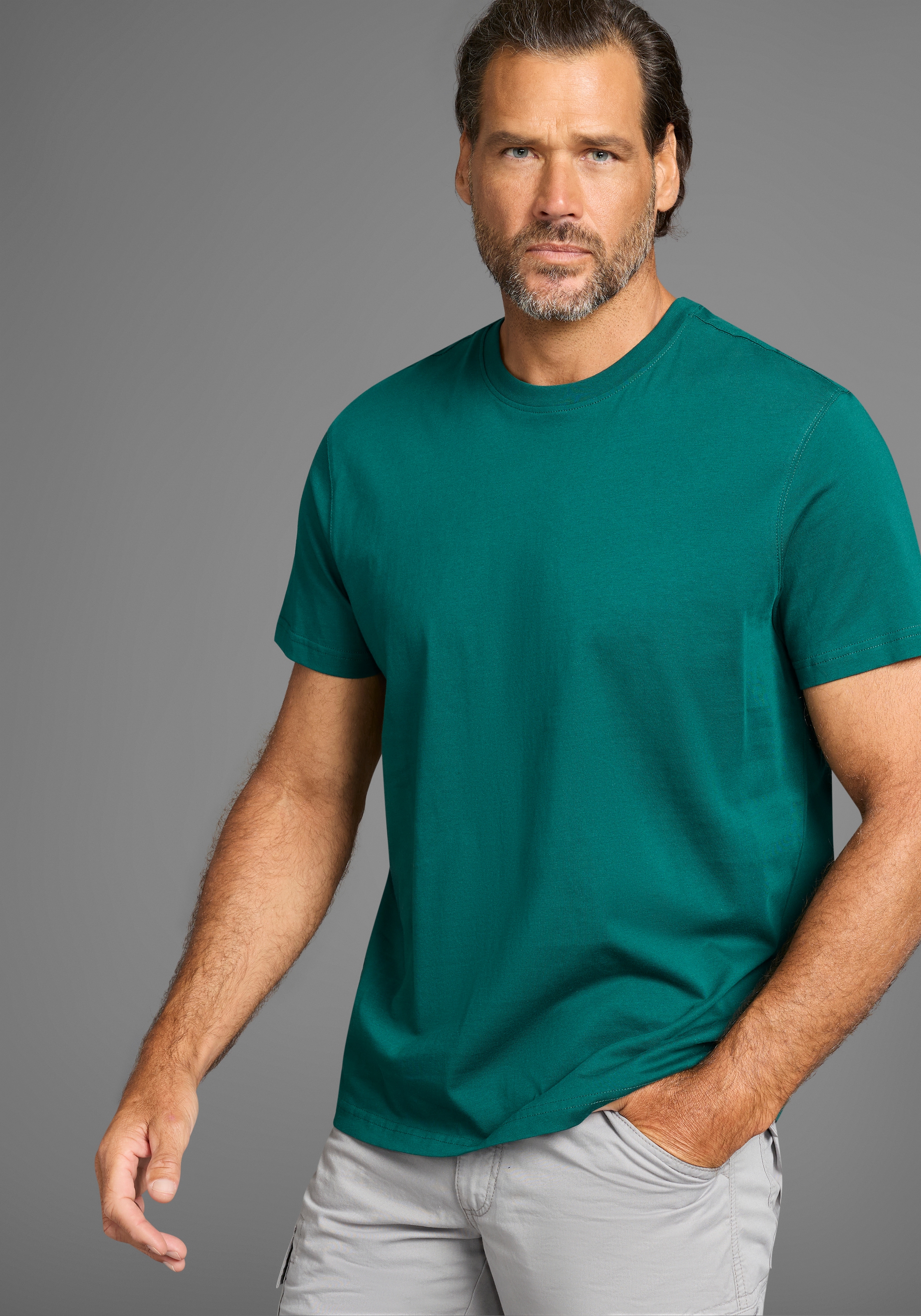 Man's World T-Shirt »neue Farben!«, (3er-Pack), Kurzarm, unifarben, Rundhals, aus Baumwolle