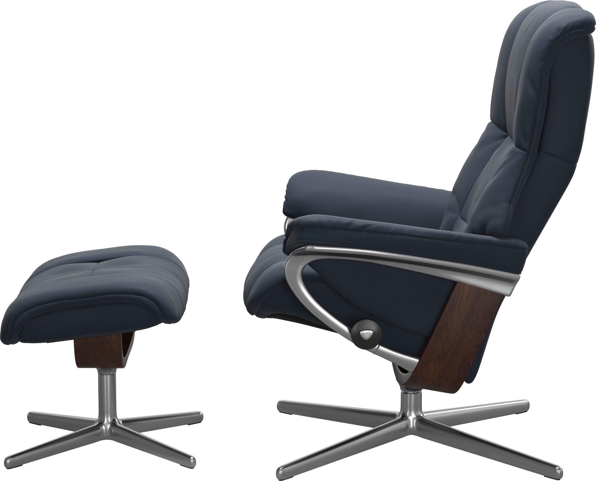 Relaxsessel STRESSLESS "Mayfair", blau (oxford blau paloma), B:83cm H:102cm T:74cm, Leder PALOMA: PALOMA ist ein durchgefärbtes Semianilin-Möbelleder mit natürlicher Narbung., Sessel, Relaxsessel, mit Cross Base, Größe S, M & L, Holzakzent Braun 3