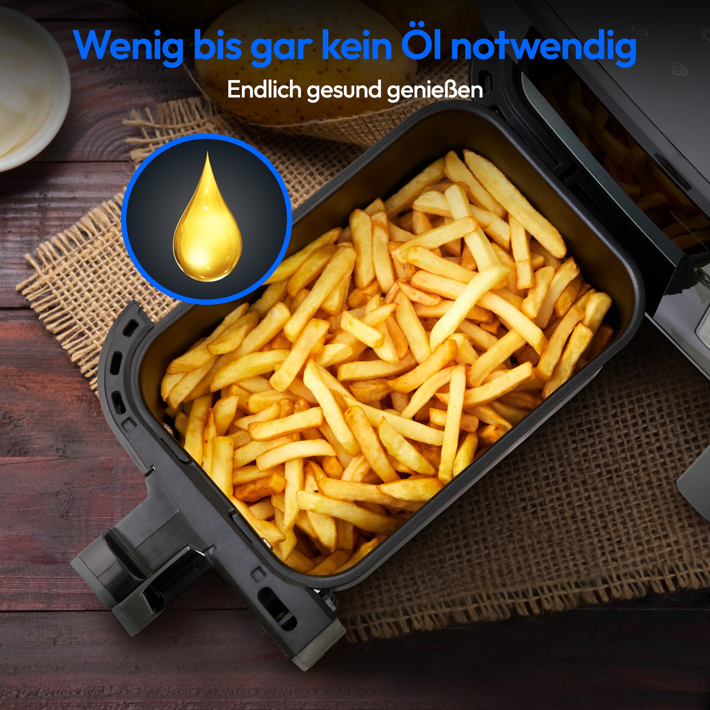 Medion® Heißluftfritteuse »P20 XL (MD 11760) 8,7 L Korbvolumen, 9 Automatikprogramme, Dual Cook«, 2400 W, Temperatur 50 - 200 °C, ILAG Beschichtung, Sync-Finish