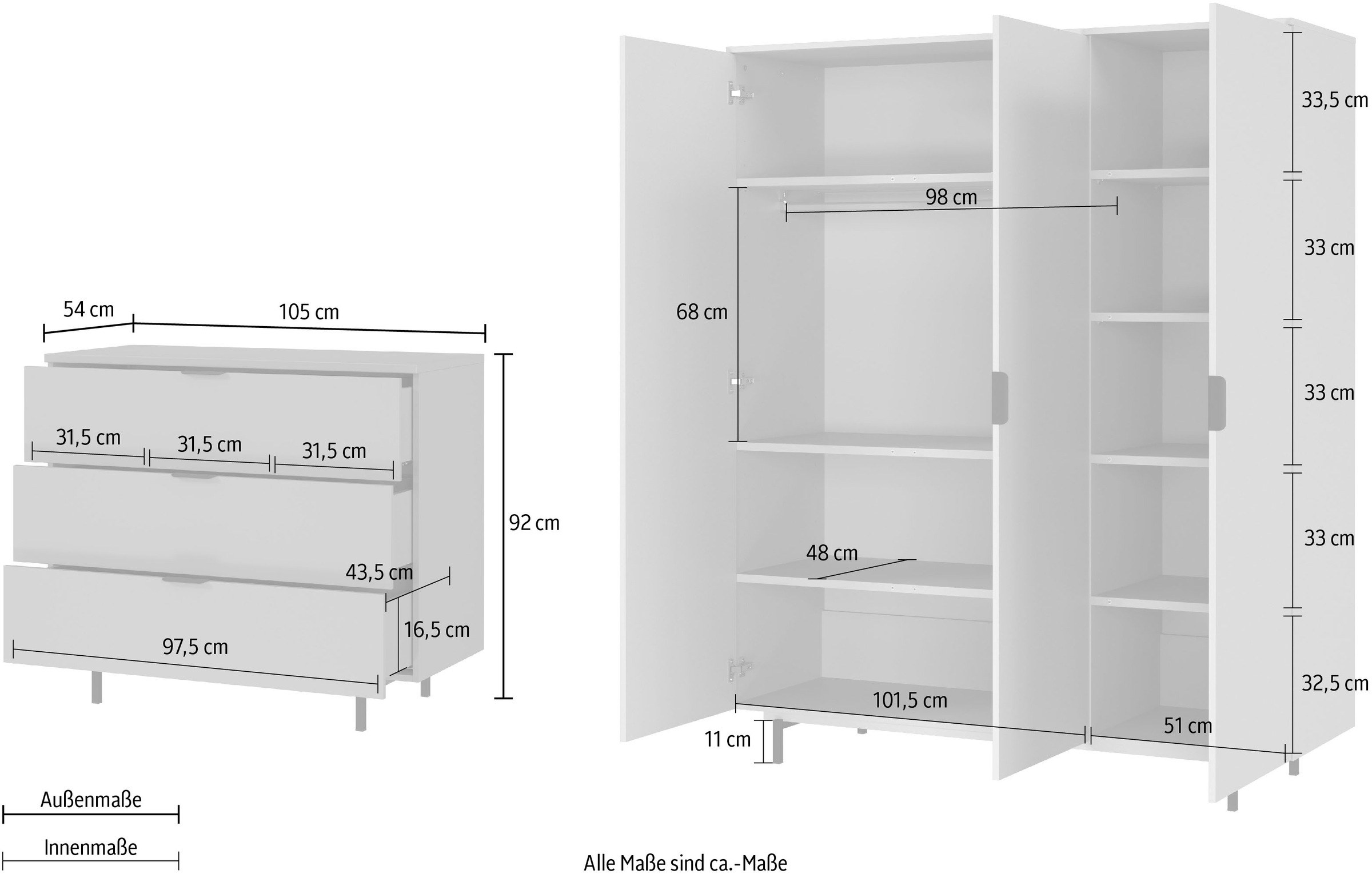 GERMANIA Babymöbel-Set »Tomino«, (Set, 4 tlg.), modernes Design, mitwachsendes Komplett-Set mit großem Schrank