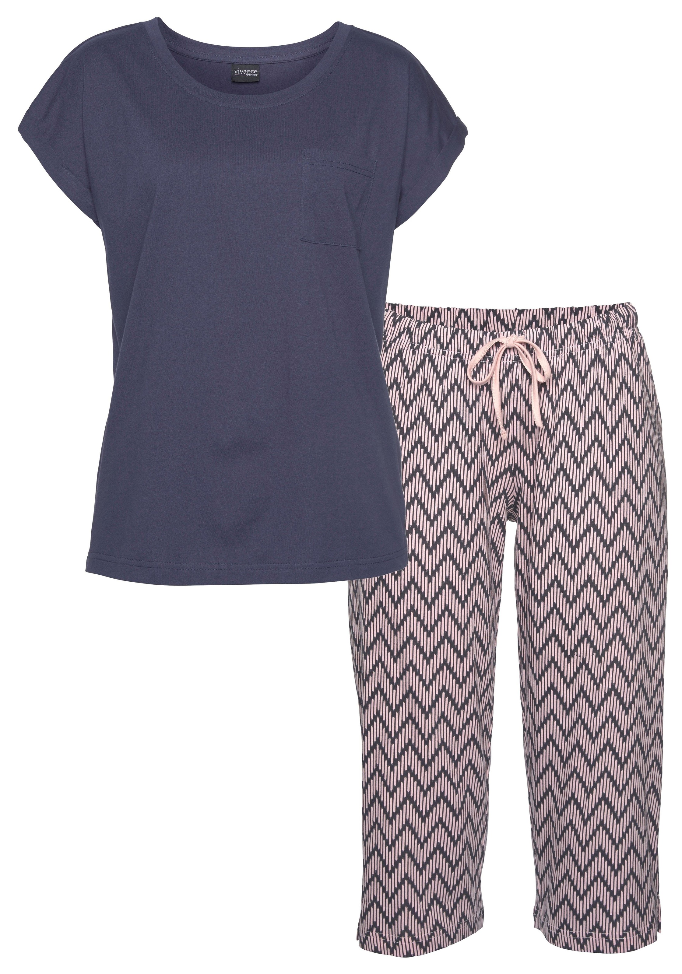 Vivance Dreams Capri-Pyjama 2-teilig, 2 tlg. mit gemusterter Schlafhose günstig online kaufen