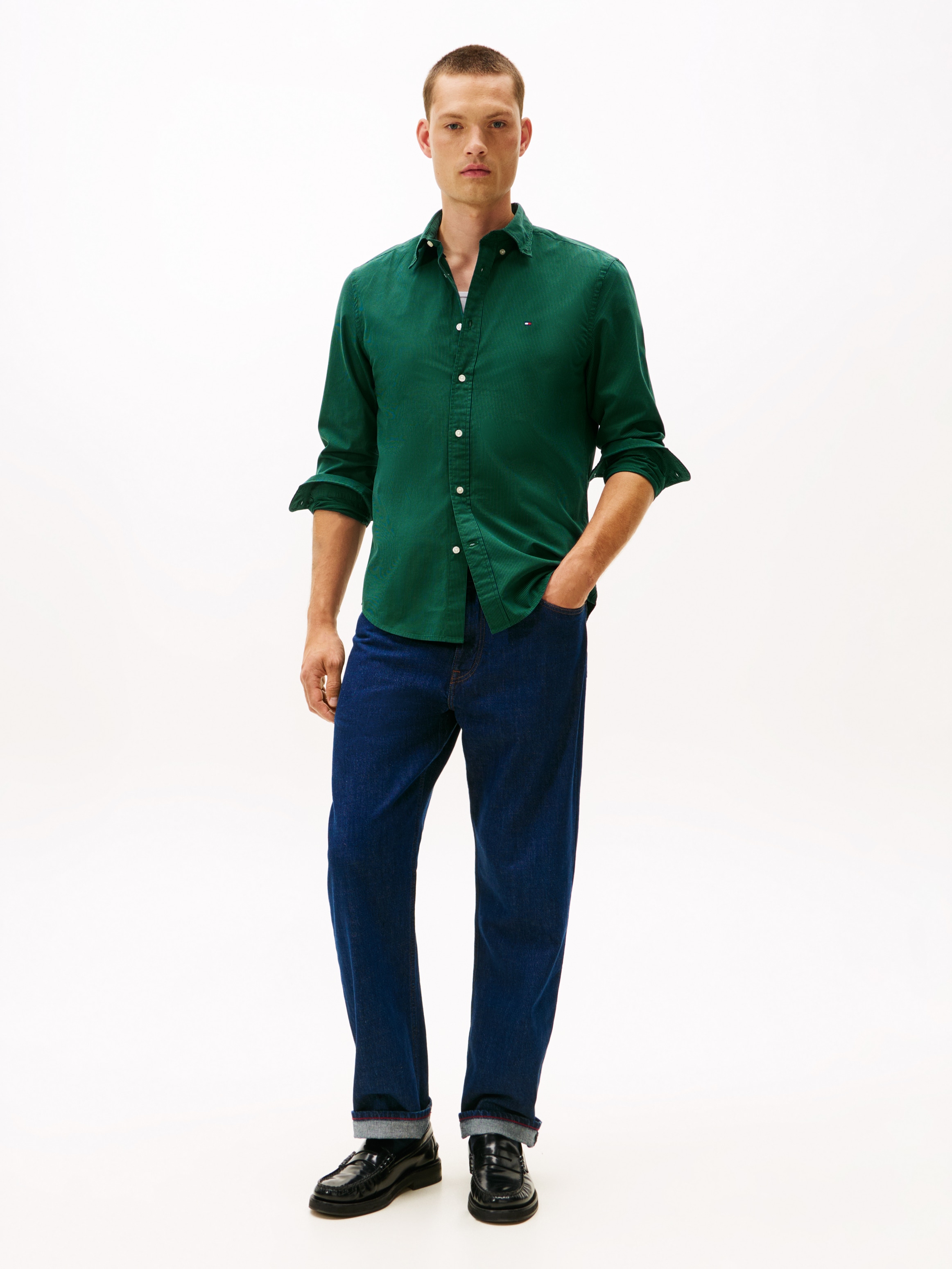 Tommy Hilfiger Langarmhemd »FLEX POPLIN MICRO GINGHAM«, mit Vichy Karo, Button-down-Kragen, Regular Fit