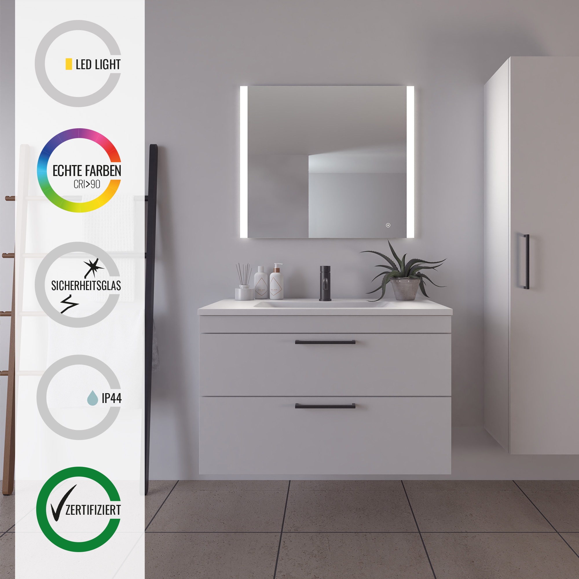 Loevschall Badspiegel "Vega Quadratisch, Badzimmerspiegel mit LED Beleuchtu günstig online kaufen