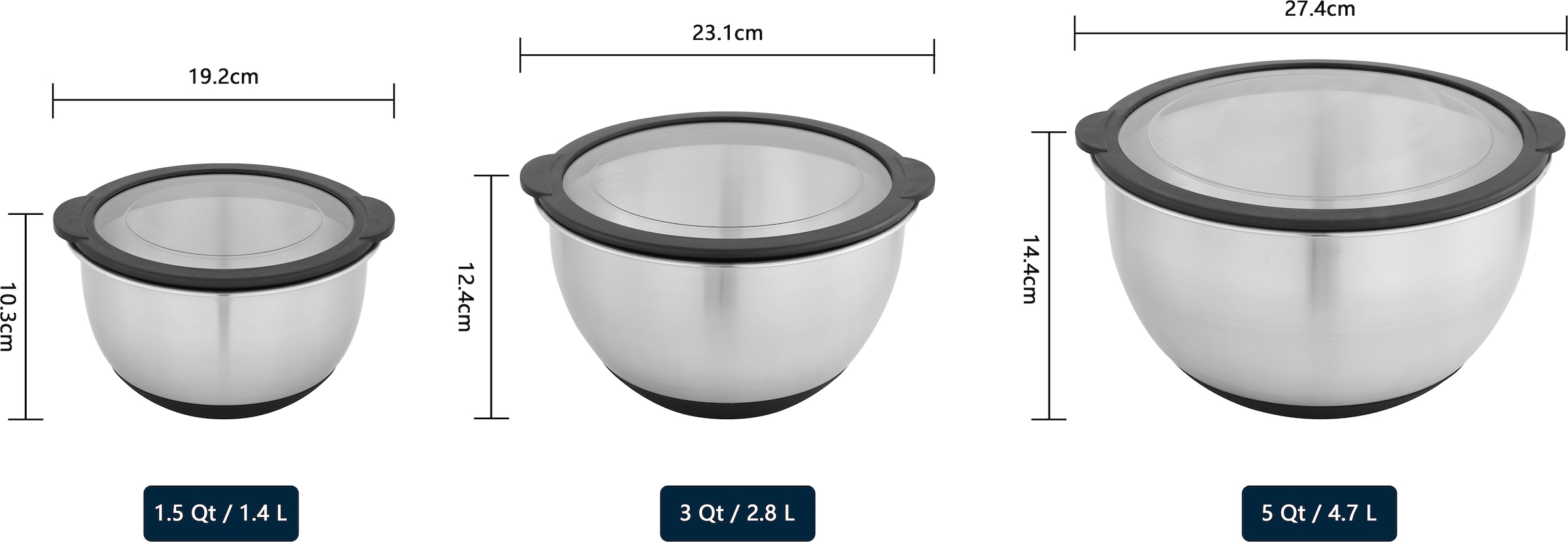 OTTO home Schüssel »Sissela, inkl. Deckel, Ø 14 / 18 / 22 cm« 3 aus Edelstahl 18/10 Ideal zum Zubereiten, Lagern und Servieren von Speisen