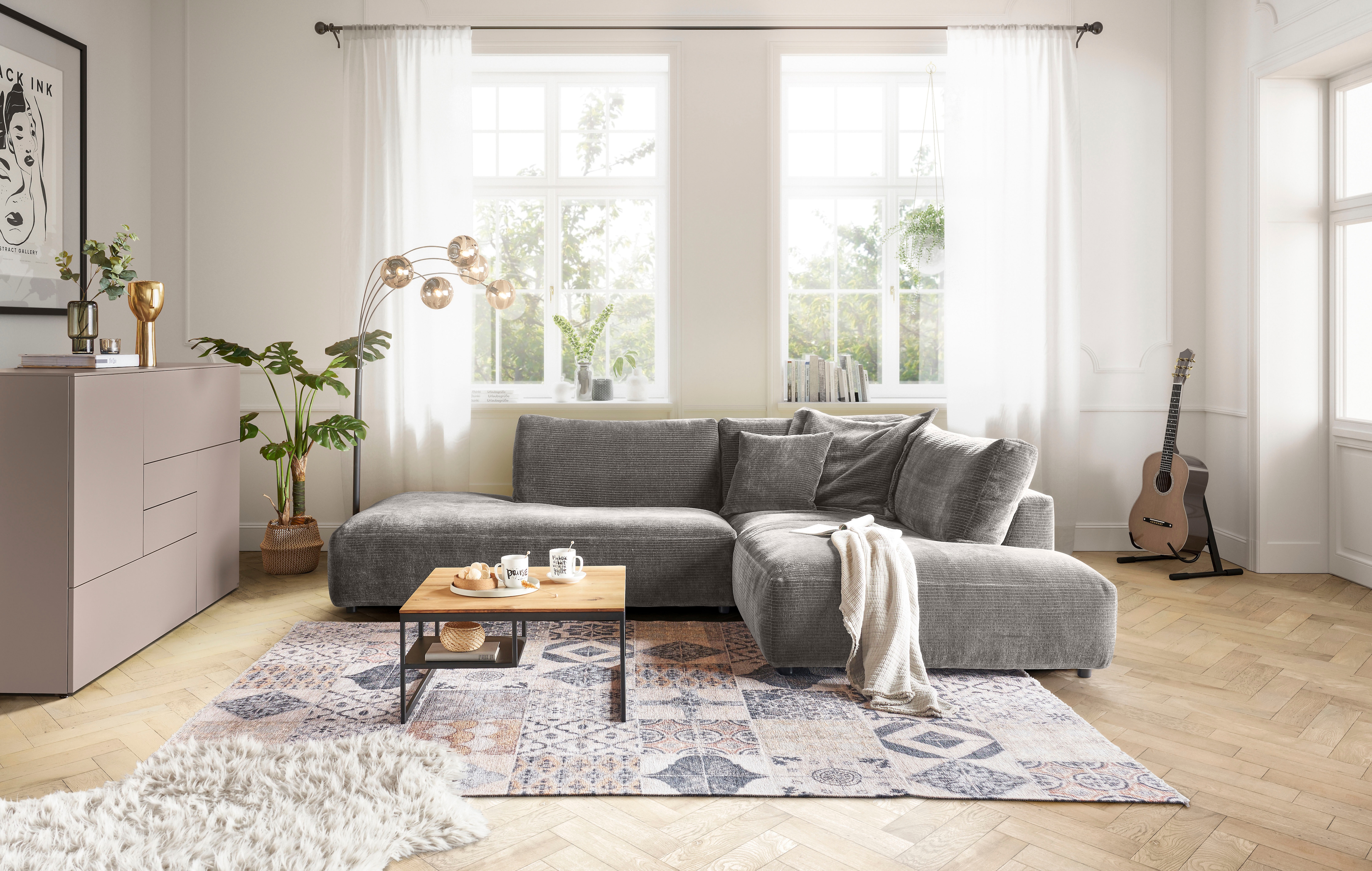 Musterring Ecksofa "Lucia bequem, elegant & zeitlos, elegante Sofa ohne Armlehnen" mit großem Longchair, verschiedene Farben, B304 x T224 cm