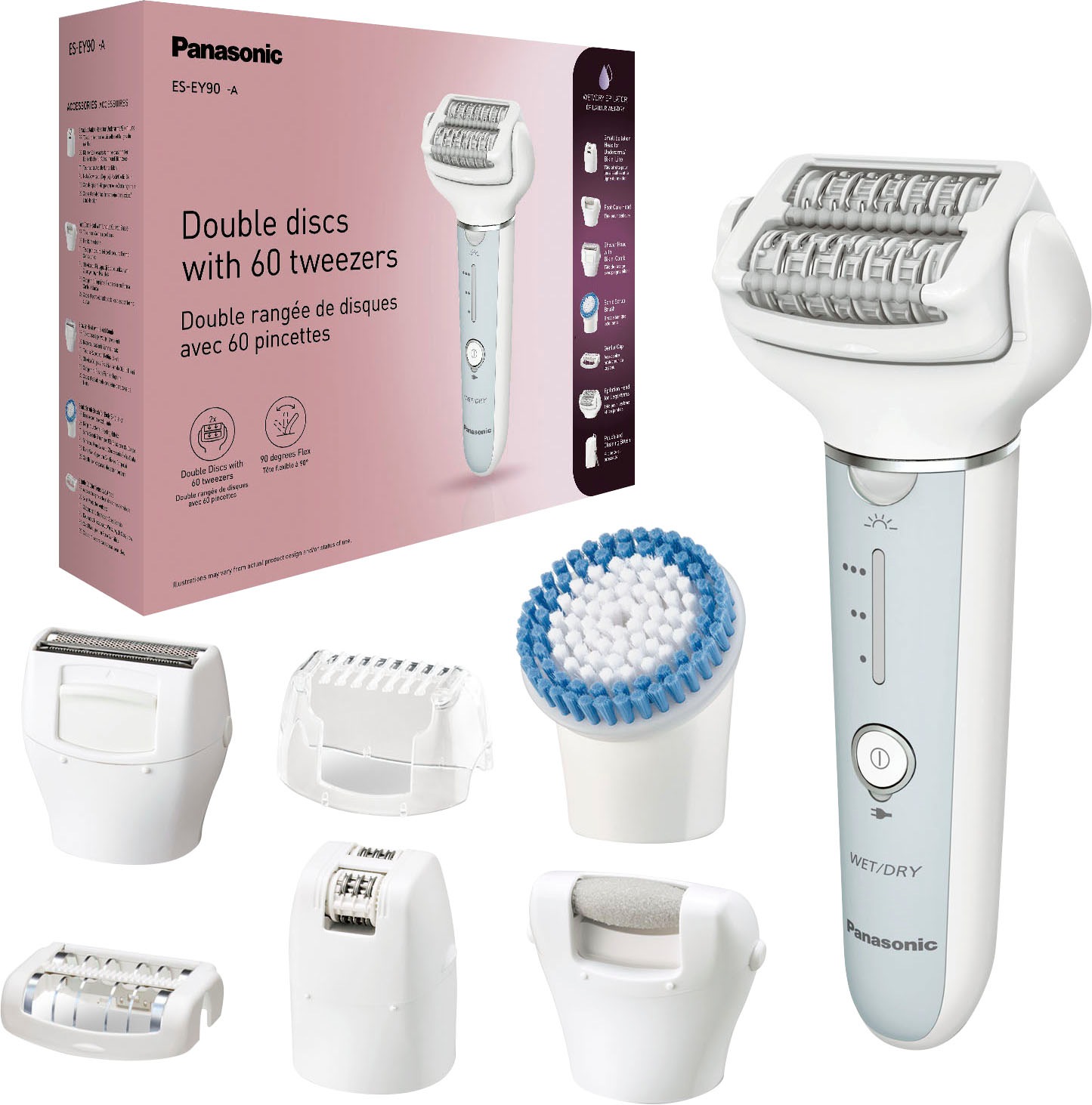 PANASONIC Damen Epilierer "ES-EY90-A503", blau, B:6,9cm H:16,5cm T:4,9cm, Epilierer, 7-in-1 Nass-/Trocken-Epilierer