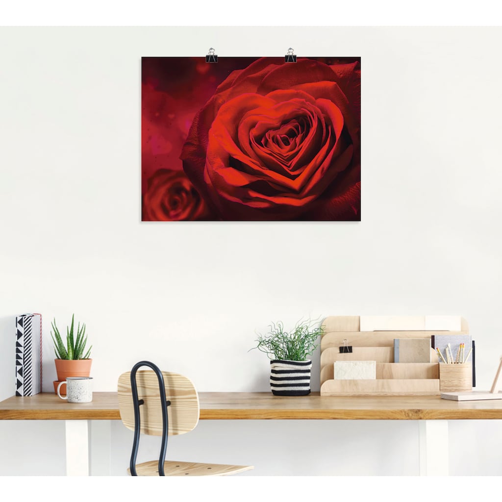 Artland Wandbild »Valentinseinladung mit Herzen und Rosen«, Blumen, (1 St.)