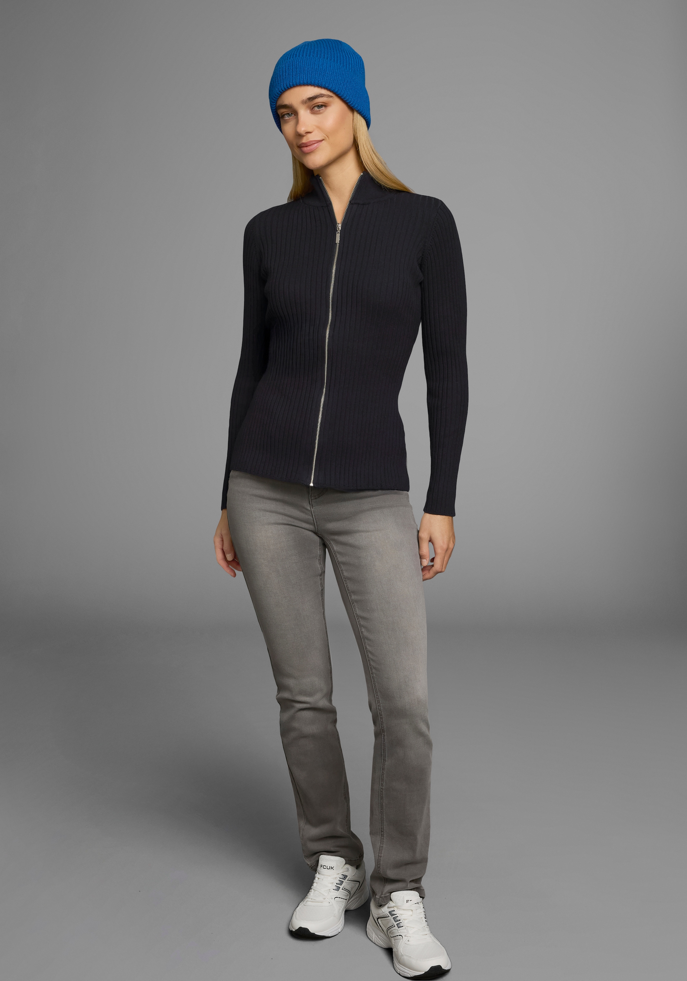 AJC Strickjacke, in Rippenstrick mit Zipper vorne