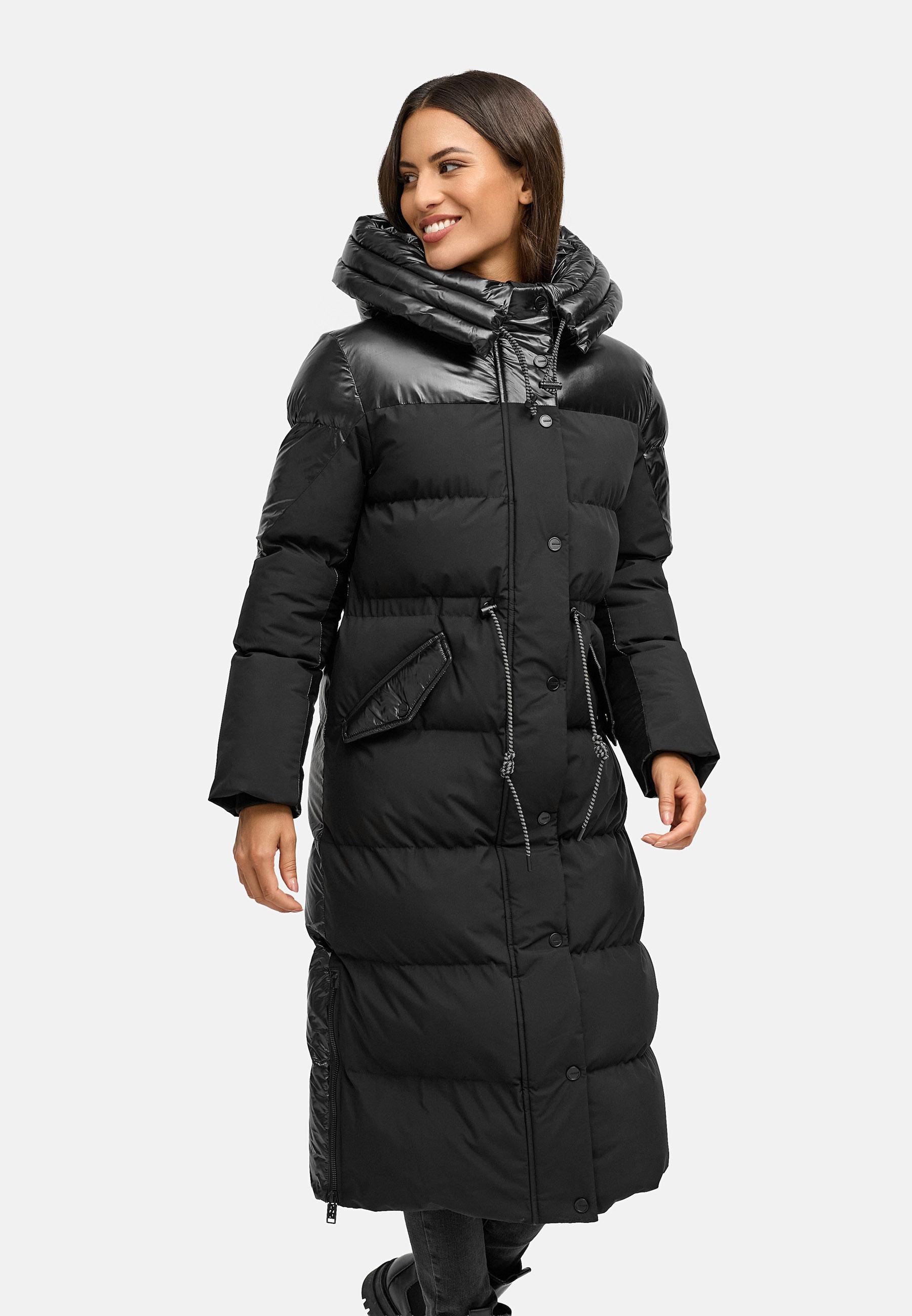Navahoo Steppmantel »Knusperherz 14«, Langer gesteppter Damen Wintermantel mit Materialmix