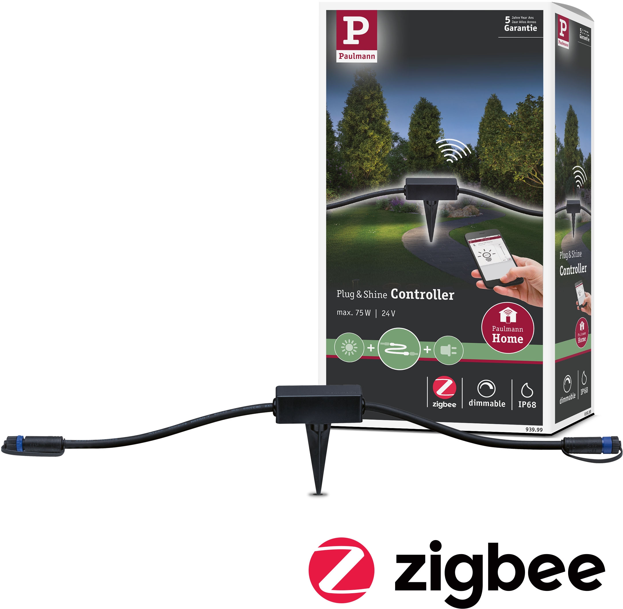 Schienensystem-Controller PAULMANN, B:26cm H:3cm T:4cm, schwarz, Kunststoff, Stromschienensysteme, "Outdoor Plug & Shine ZigBee Controller", IP68,