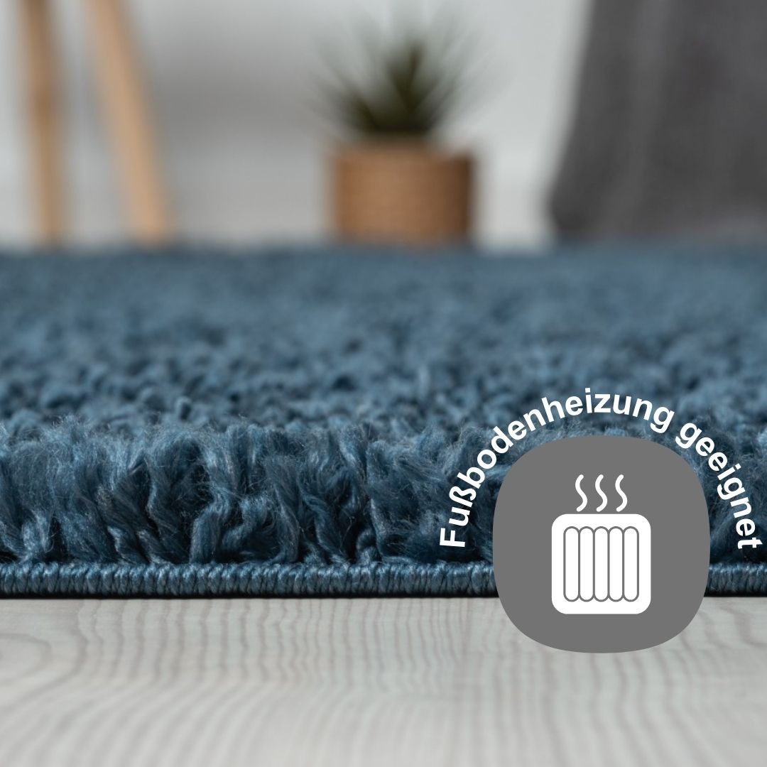 Hochflor-Teppich "My Shaggy", blau (dunkelblau), B:200cm H:37mm L:290cm, Polypropylen (PP), MYFLAIR MÖBEL & ACCESSOIRES, Teppiche, Shaggy, Uni-Farben, leicht glänzend, Microfaser, extra flauschig 3