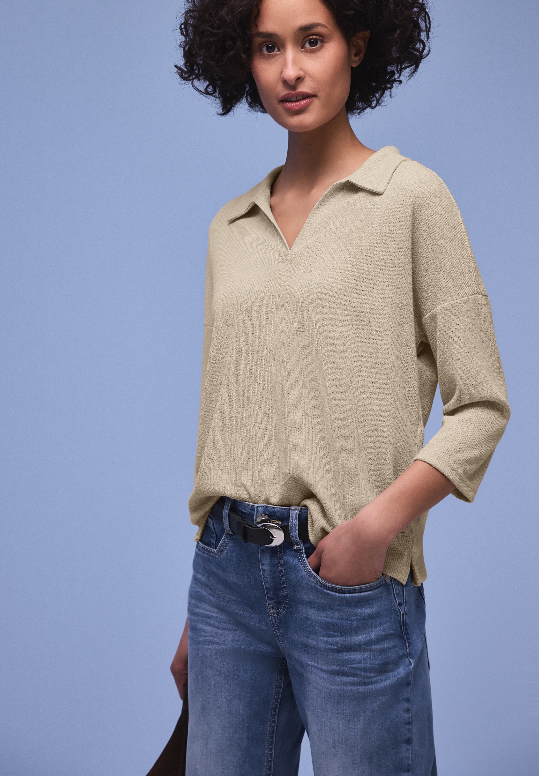 STREET ONE 3/4-Arm-Shirt mit Polokragen und V-Ausschnitt