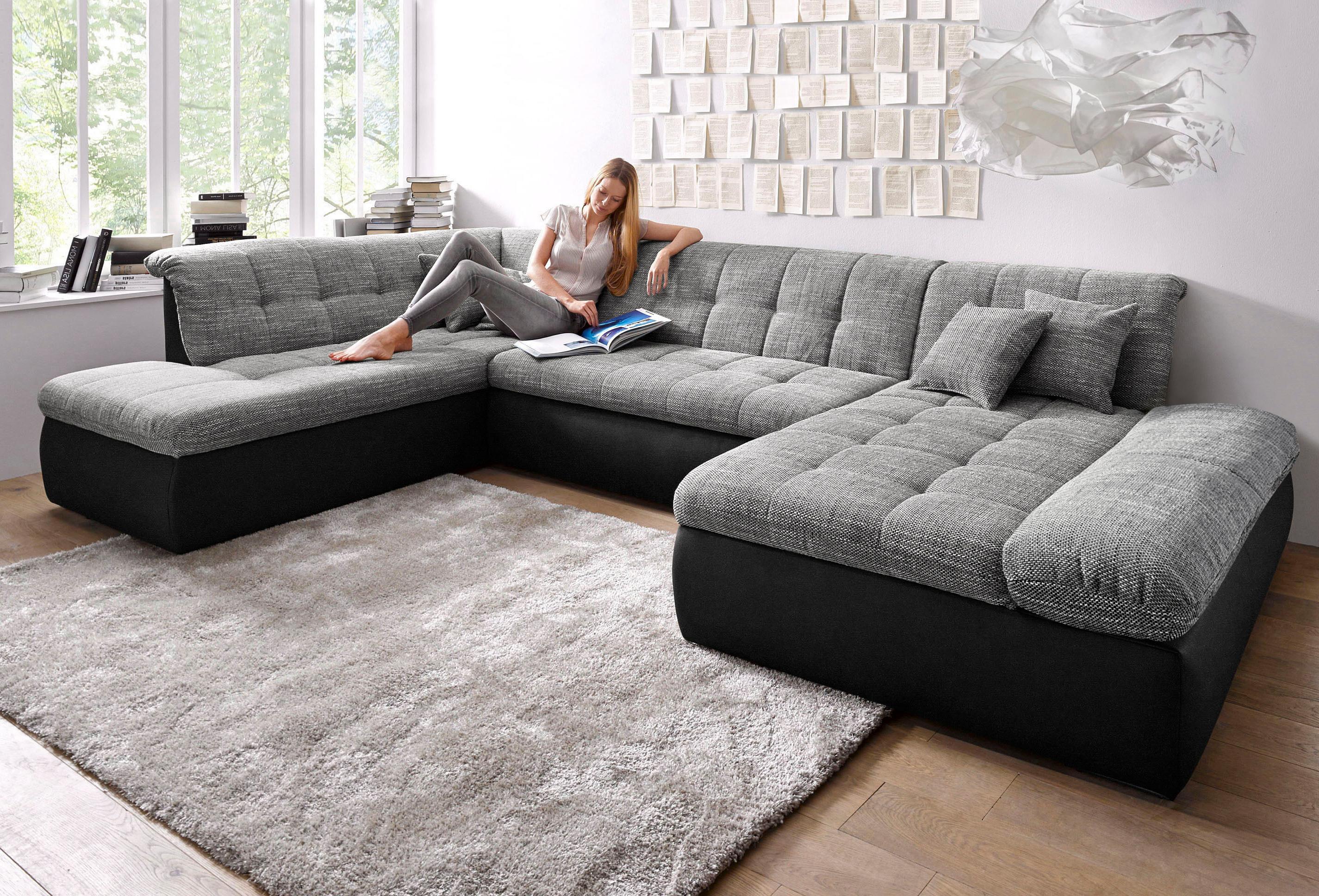 DOMO collection Wohnlandschaft "MORIC 353x216x80 cm, mit viel Platz, U-Form, auch in Cord" im XXL-Format, wahlweise mit Bettfunktion und Armlehnenverstellung