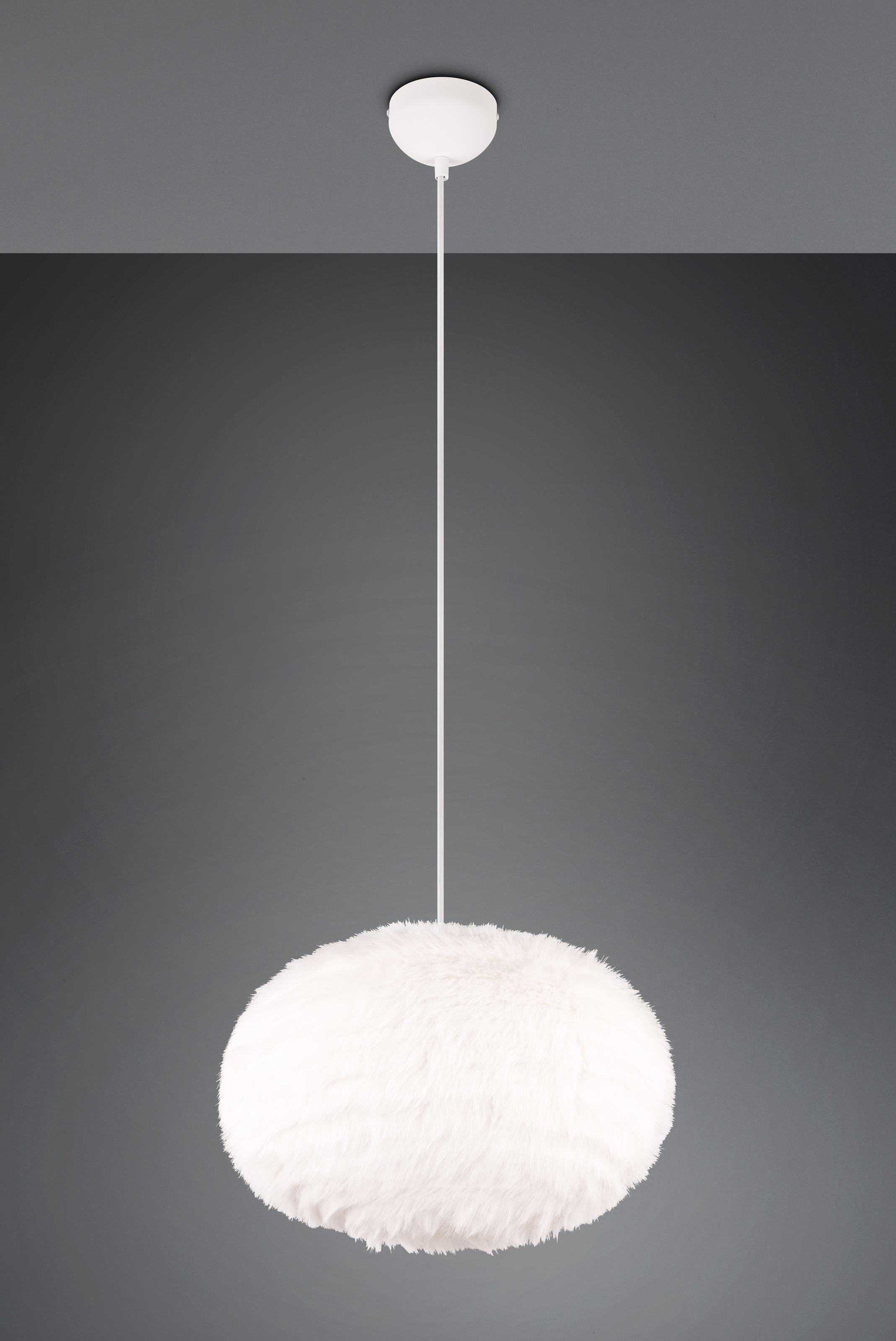 REALITY Leuchten Pendelleuchte »FURRY, höhenverstellbare Hängelampe mit Plüsch Lampenschirm Ø 50cm«, 1 flammig, Leuchtmittel E27 | Leuchtmittel wechselbar, exkl 1xE27 max 10W, weiße Plüsch Hängeleuchte Schlafzimmer Wohnzimmer