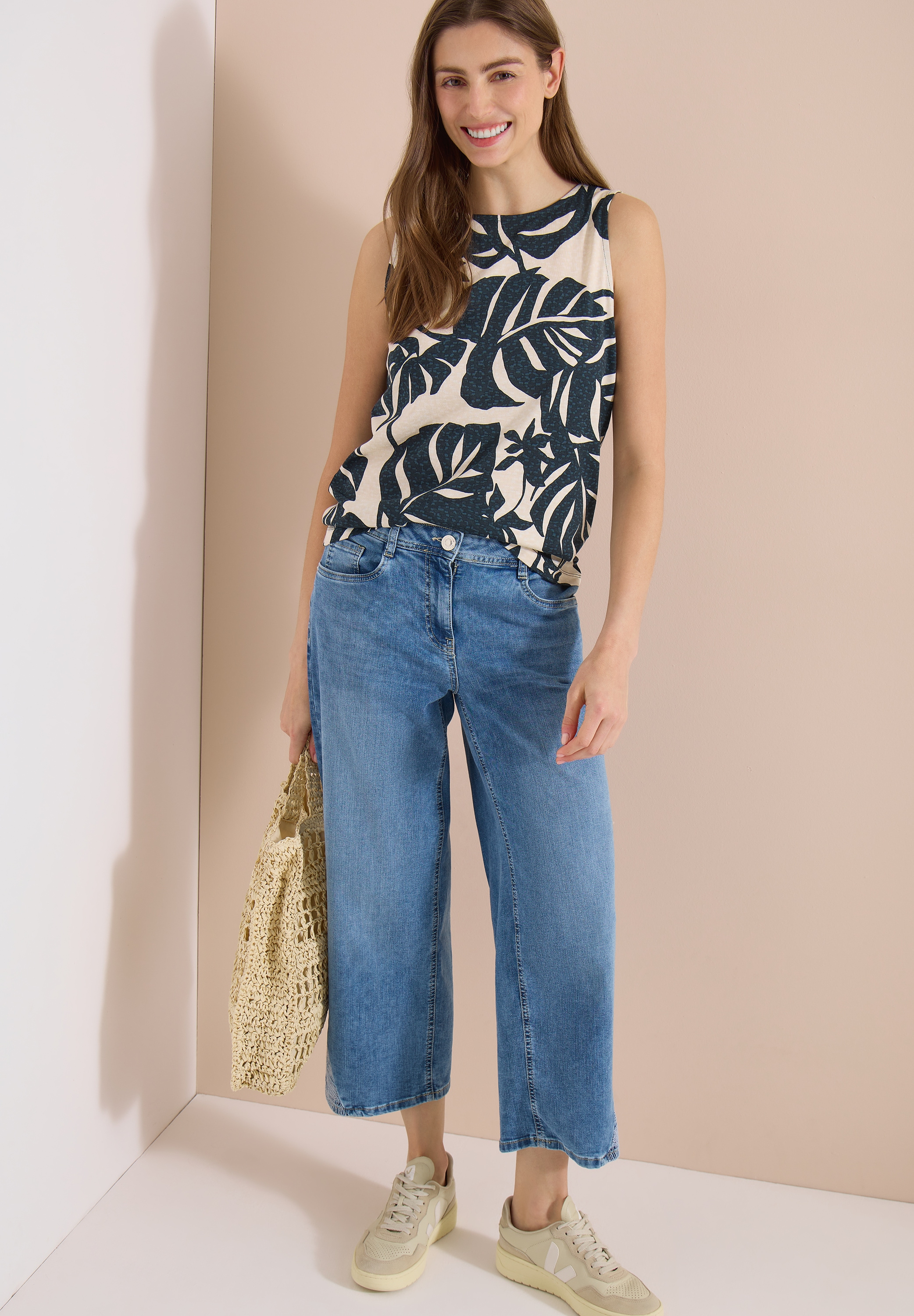Cecil Shirttop Sommertop mit Rundhals und Blätterprint