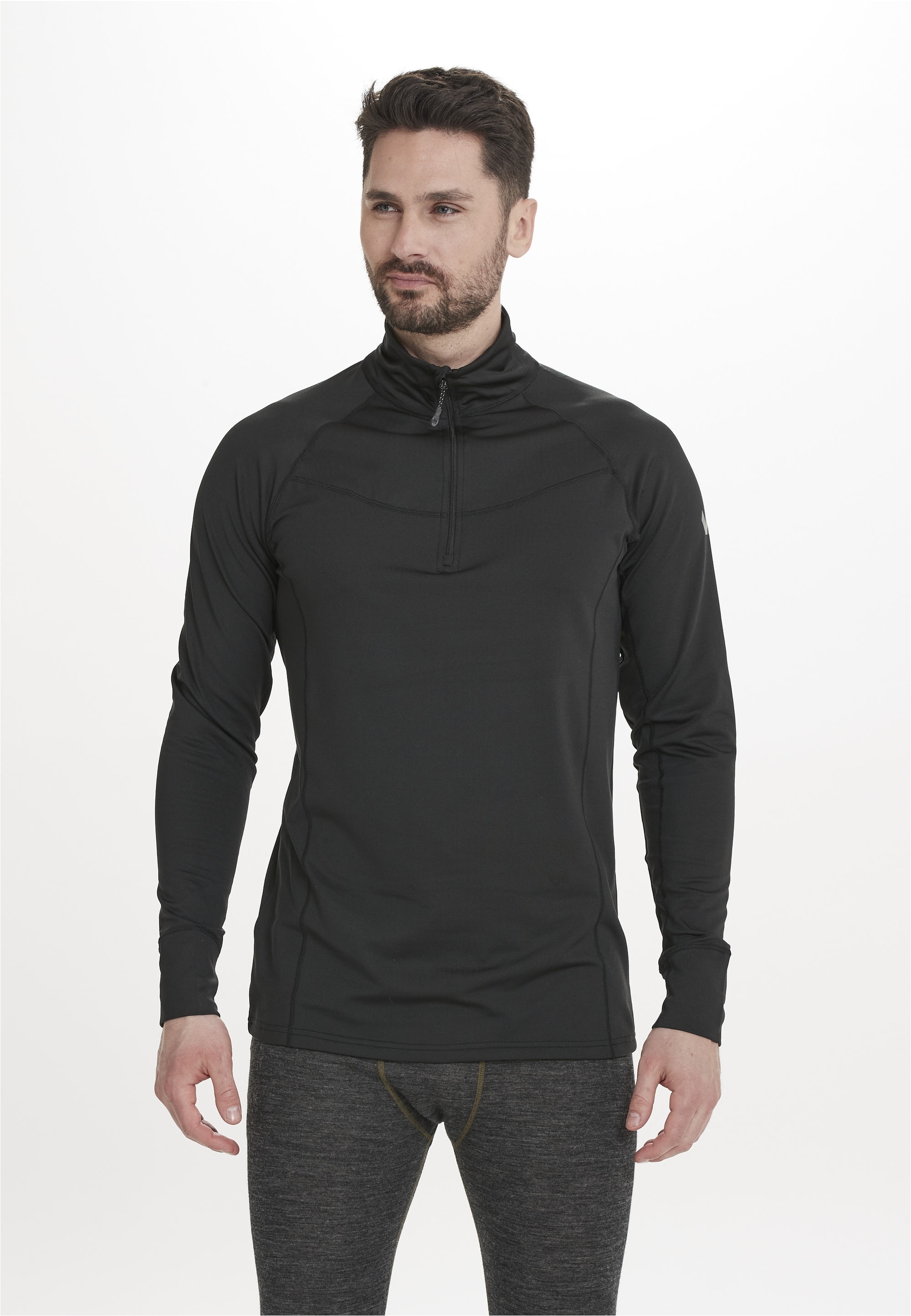 Langarmshirt WHISTLER "Baggio", Herren, Gr. S, schwarz, 92% Polyester, 8% Elasthan, unifarben, normal, Shirts Langarmshirt, mit hochabschließendem Kragen