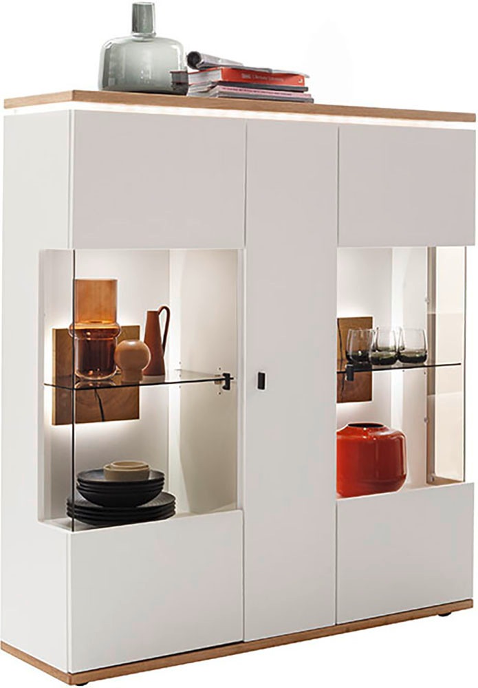 MCA furniture Highboard »Matadi Highboard« 1 Stk. tlg. Highboard, Weiß, Holzabsetzung, 3 Türen, gedämpft, B: 130cm