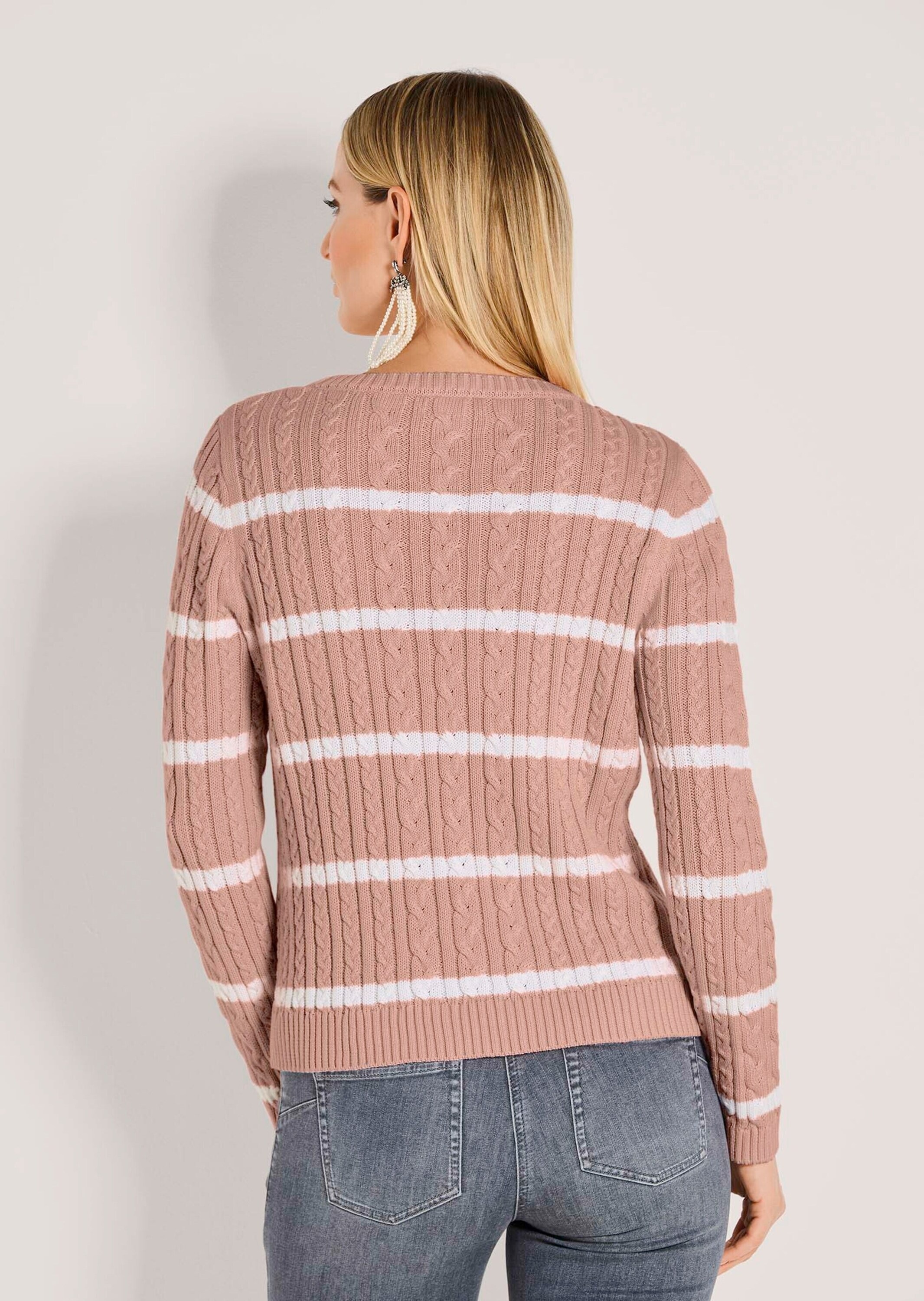 Madeleine Strickpullover Cotton Long White/Pink 48 3
