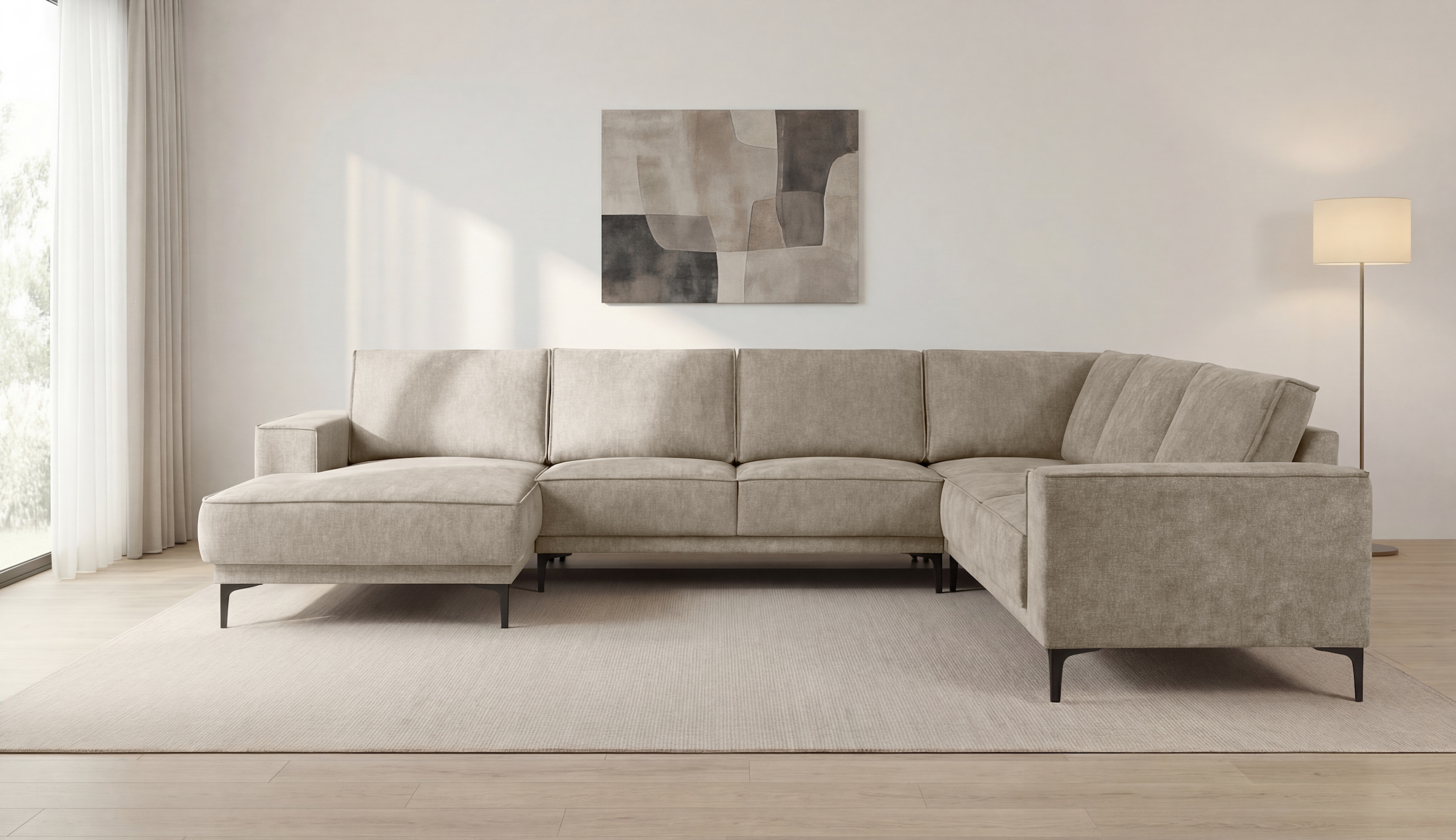 OTTO home Wohnlandschaft »OLAND Bouclé U-Form, XXL, B: 342 cm, Skandi-Design« Skandi-Design in Struktur, Flachgewebe, Luxus-Microfaser, Boucle