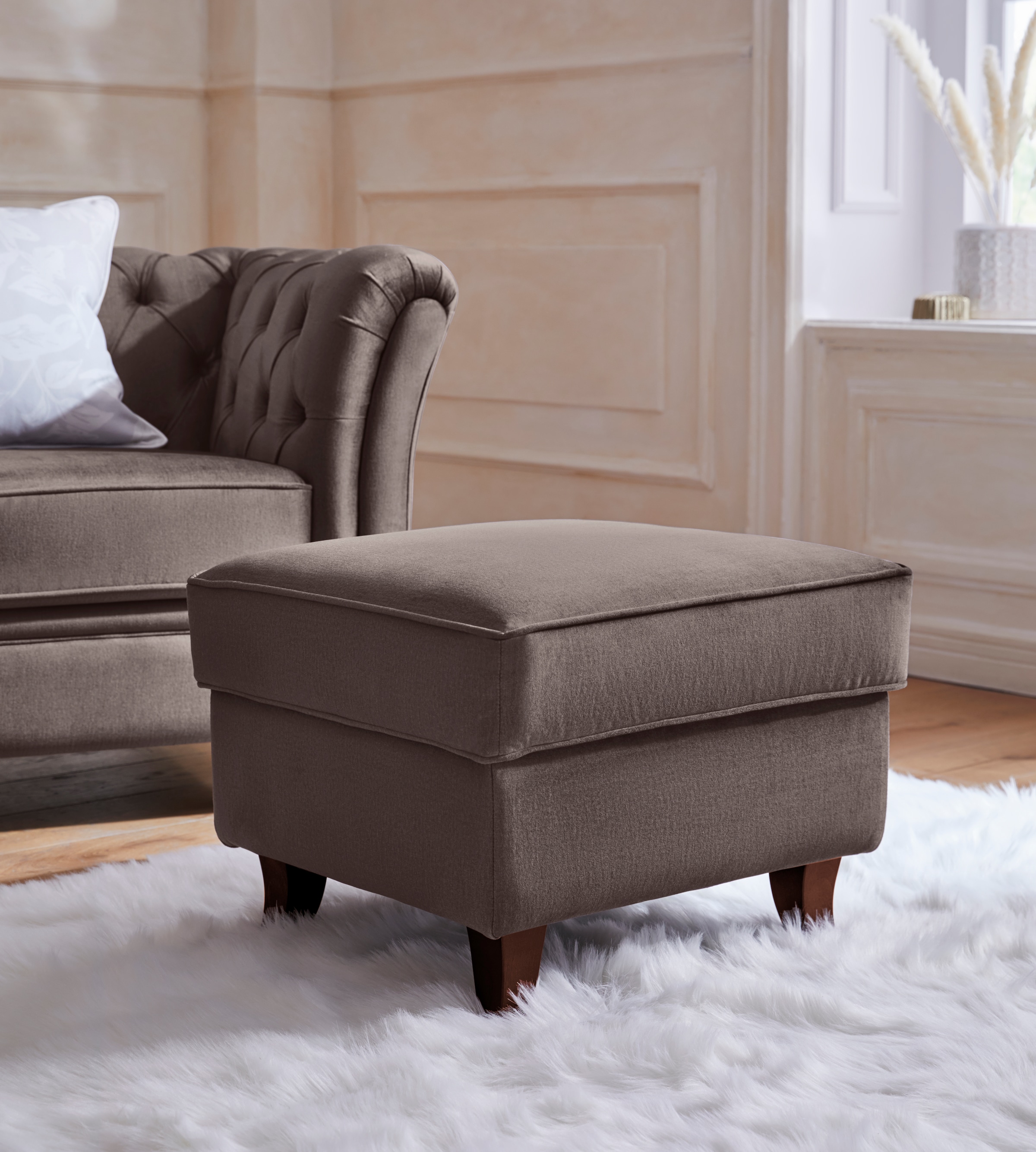 Home affaire Polsterhocker "Reims", echte Chesterfield-Knopfheftung, Samtop günstig online kaufen