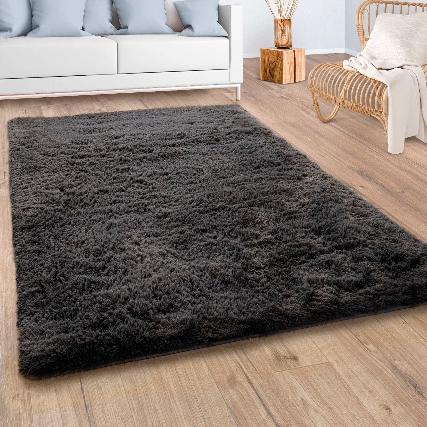 Paco Home Hochflor-Teppich »Silky 591«, rechteckig, Uni-Farben, besonders  weich und kuschelig | BAUR
