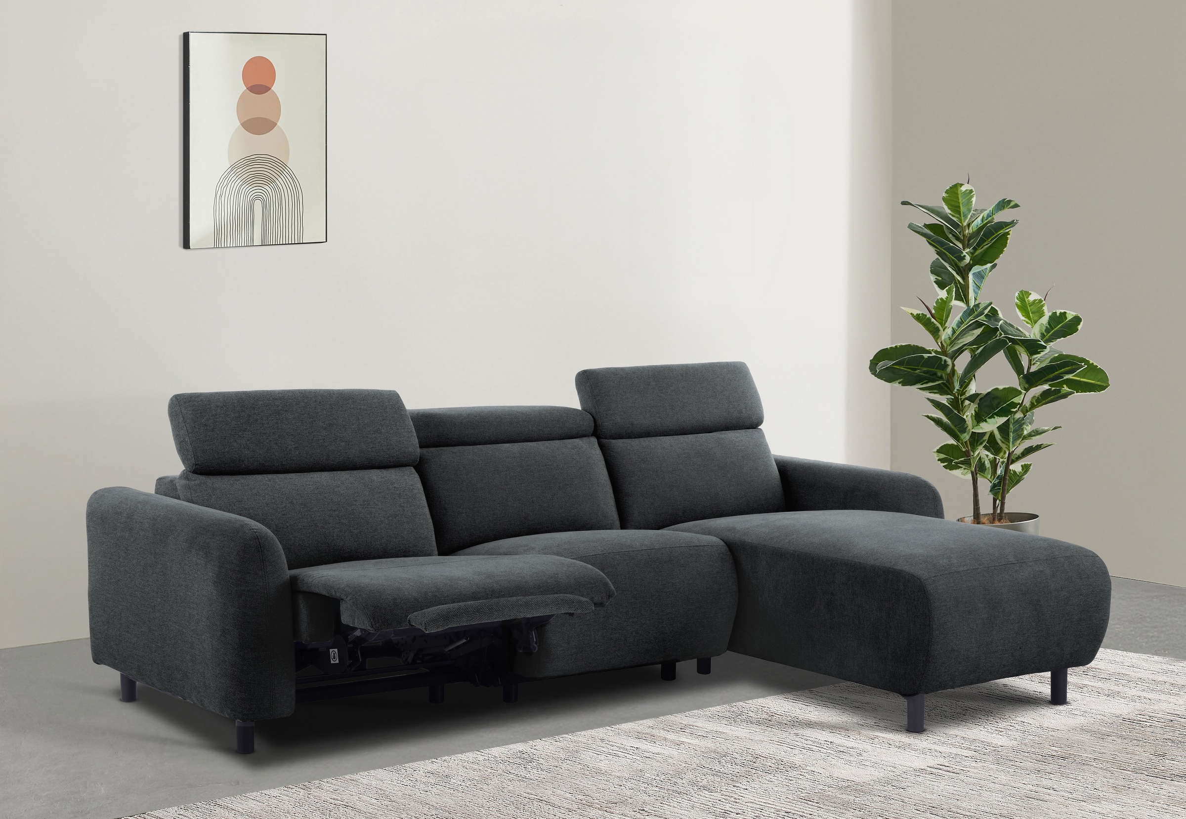 Home affaire Ecksofa »SKAANE Struktur, L-Form, 274 cm, manuelle u. elektrische Funktion,«, rundes Design, Kopfteilverstellung, Federkernpolsterung