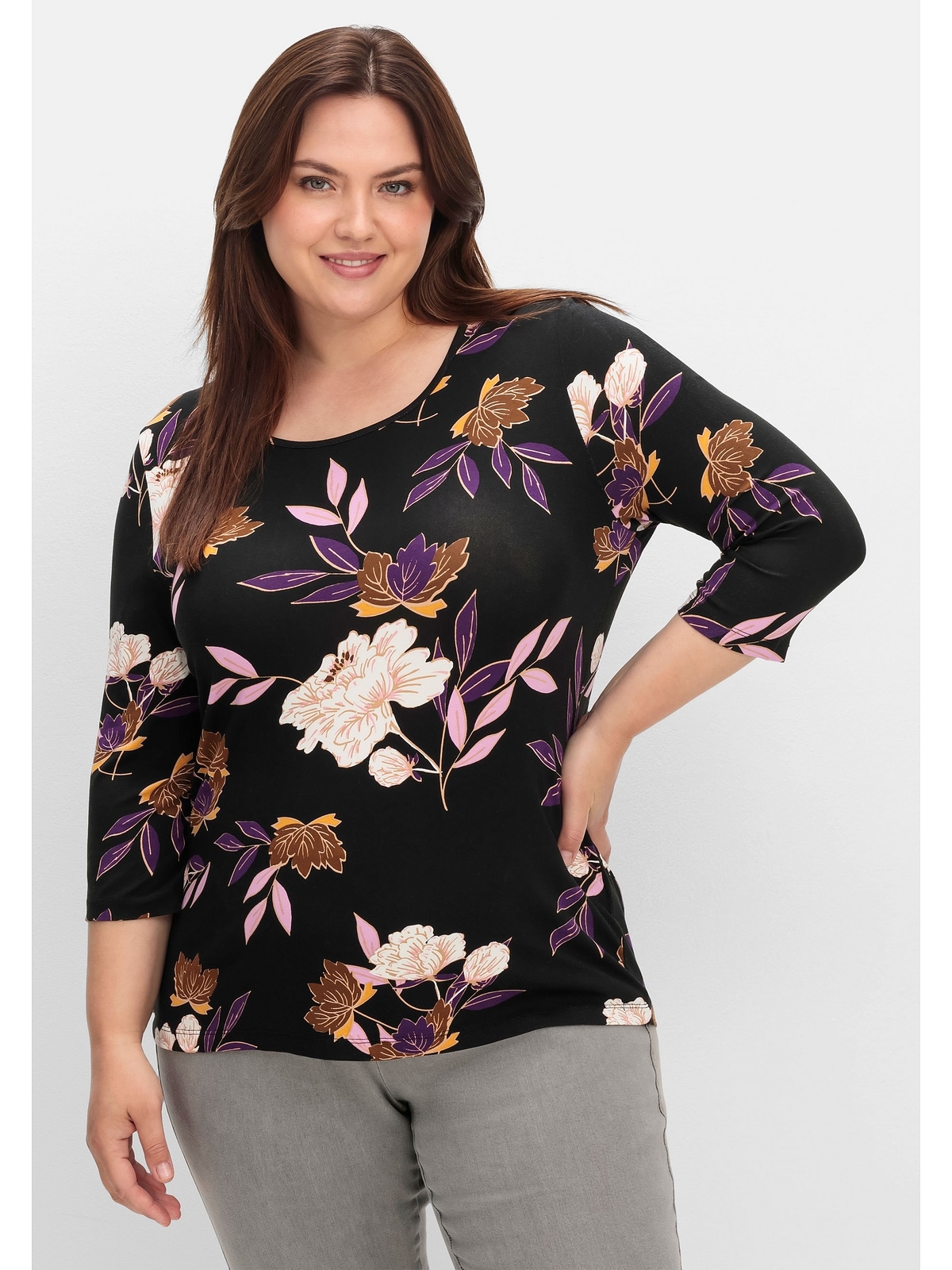 Sheego 3/4-Arm-Shirt "Große Größen", mit Blumenprint, aus Viskosejersey