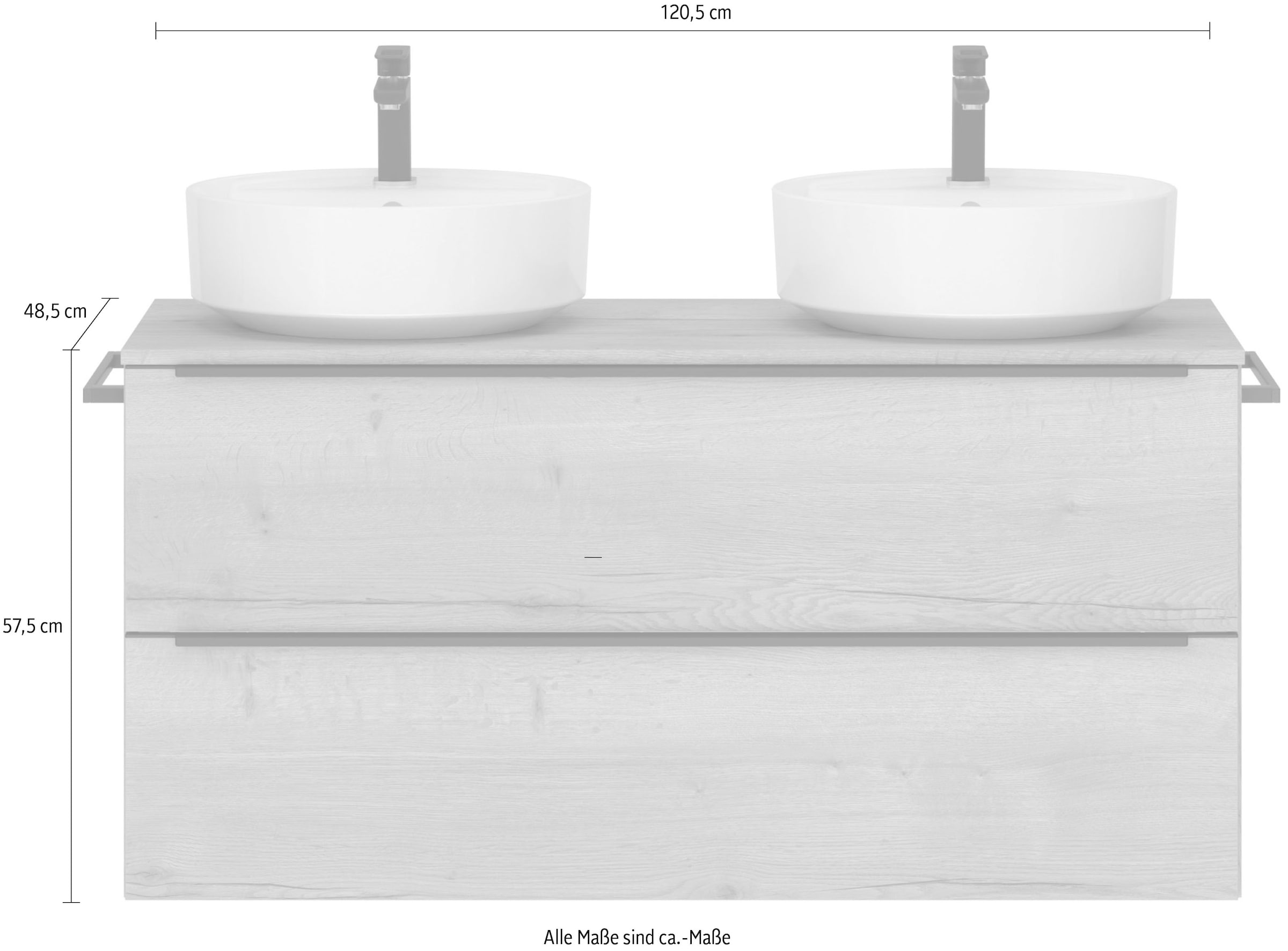 nobilia® Waschtisch-Set »Alvene«, (1 St., mit Doppelwaschplatz, vormontiert, mit Soft-Close), Hochglanz Front, in vier Breiten